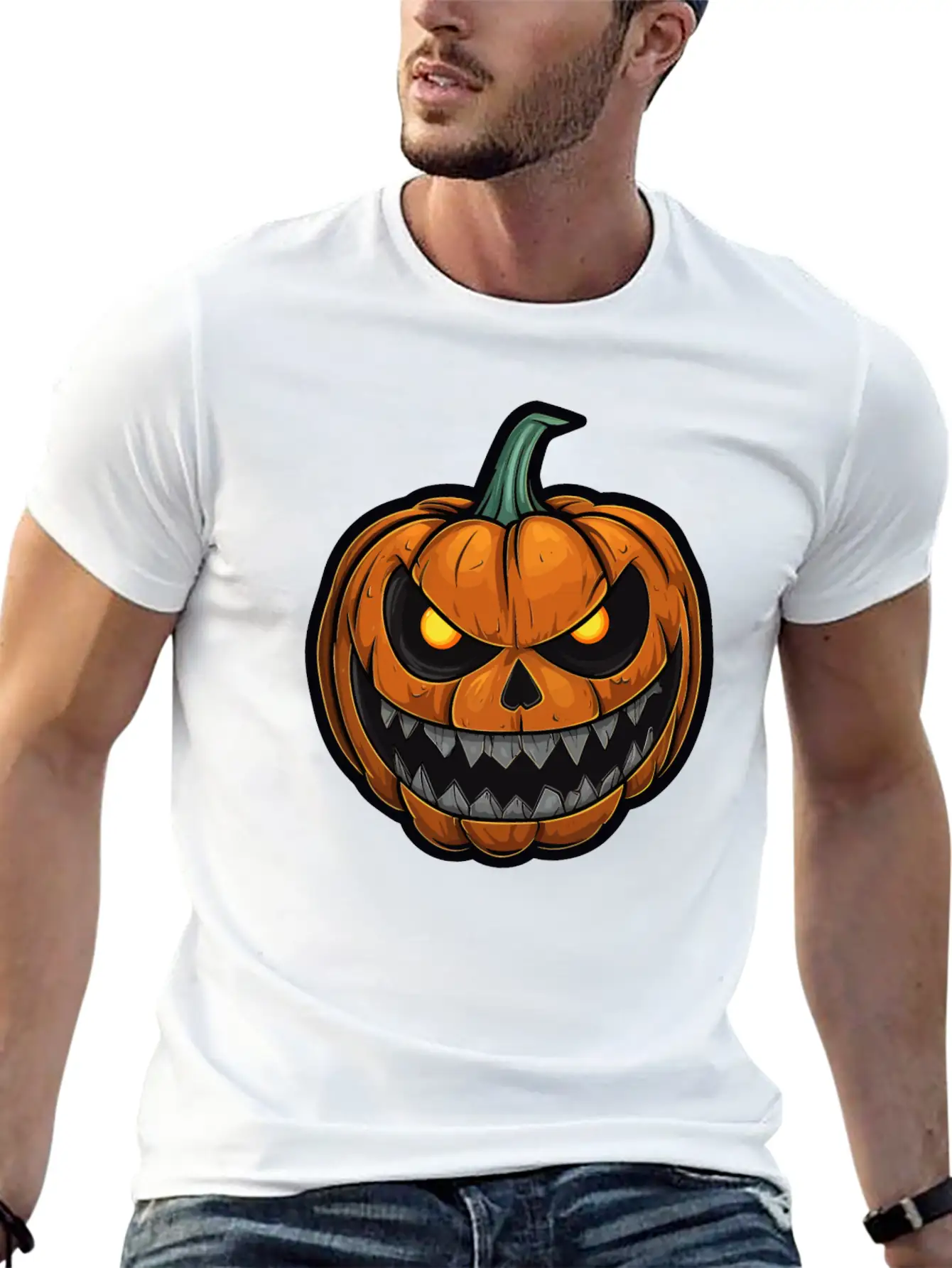 Halloween Pumpkin Face Glowing Eyes Grimace Classic Cotton Tee – Unisex Comfort For Any Season
