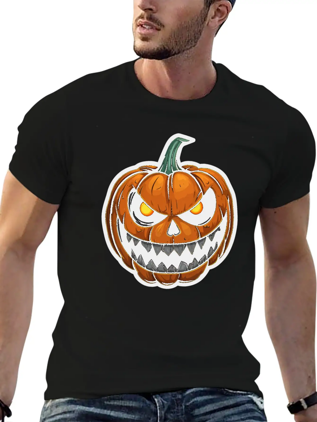 Halloween Pumpkin Face Glowing Eyes Grimace Classic Cotton Tee – Unisex Comfort For Any Season