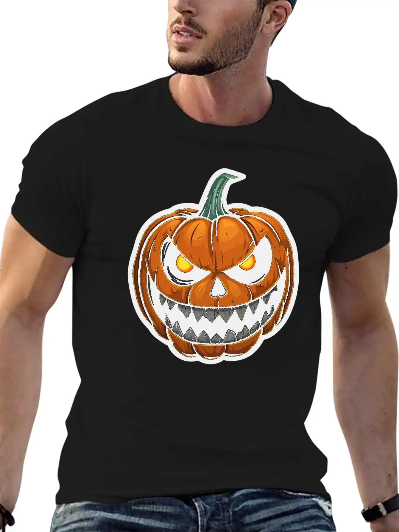Halloween Pumpkin Face Glowing Eyes Grimace Classic Cotton Tee – Unisex Comfort For Any Season