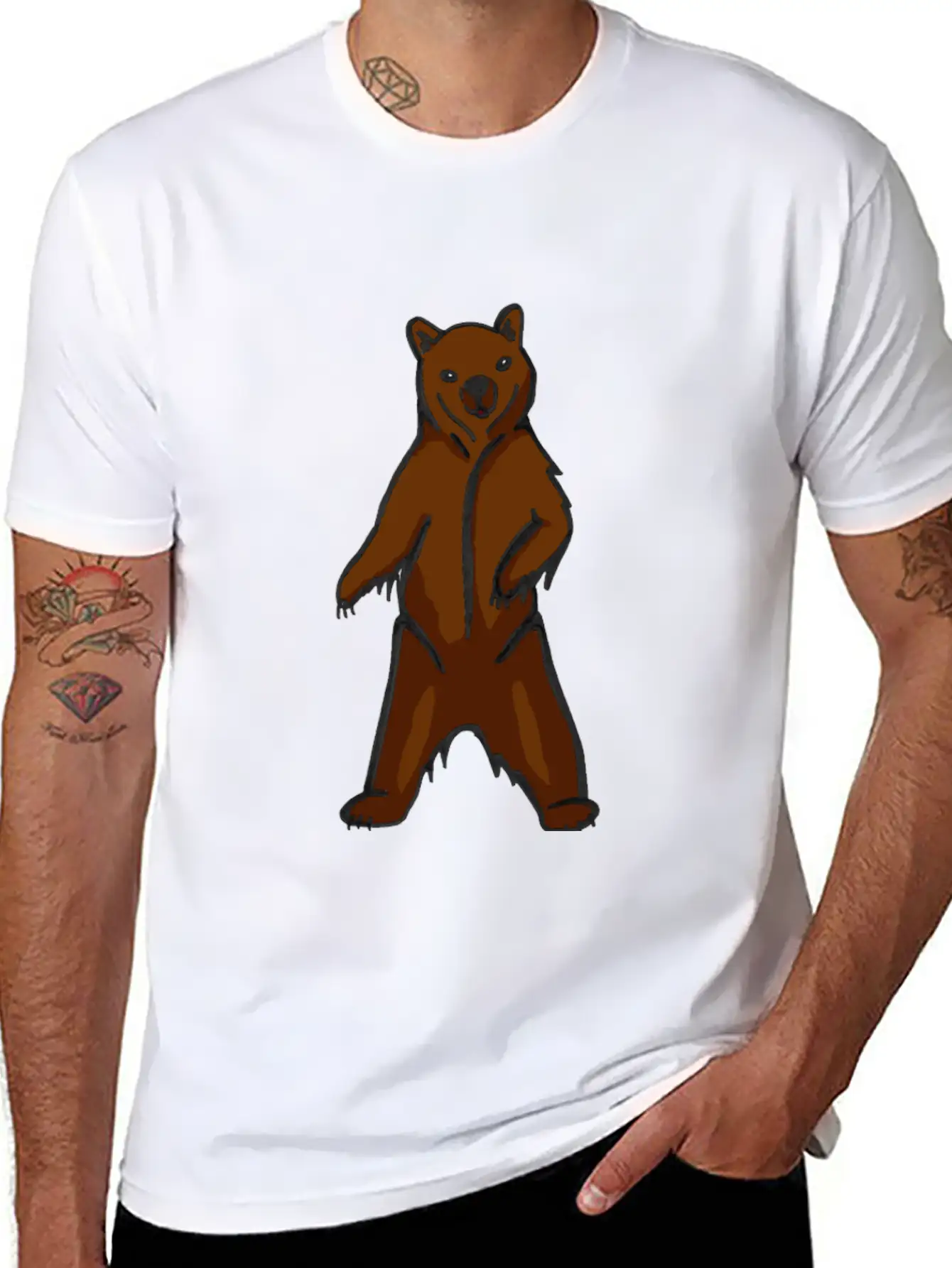 Hand-drawn Brown Grizzly Bear Art Classic Cotton Tee – Unisex Comfort For Any Season