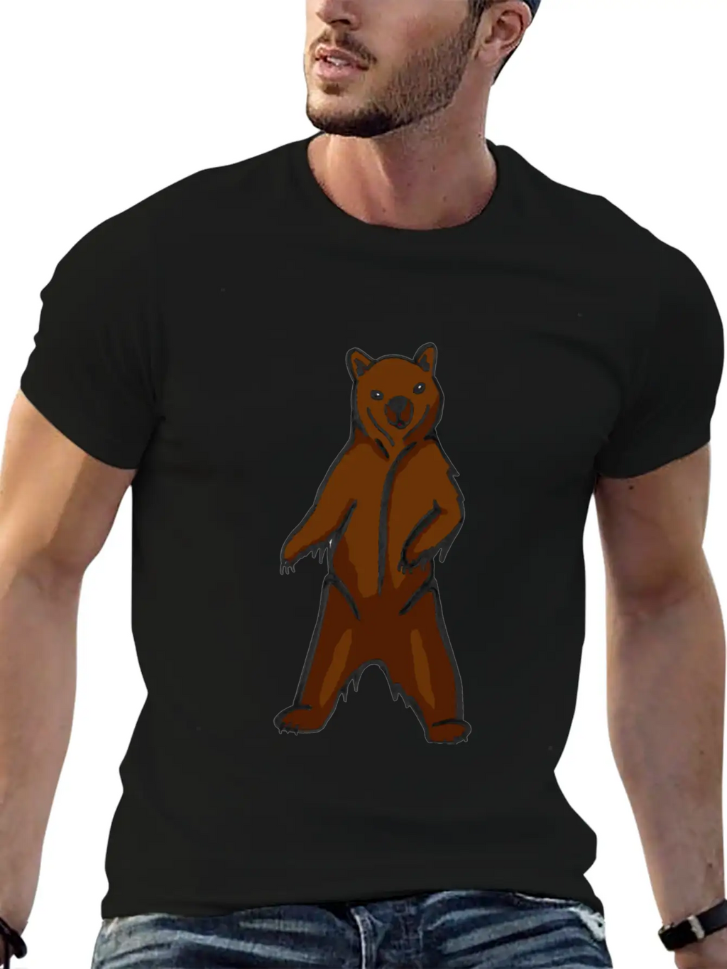 Hand-drawn Brown Grizzly Bear Art Classic Cotton Tee – Unisex Comfort For Any Season