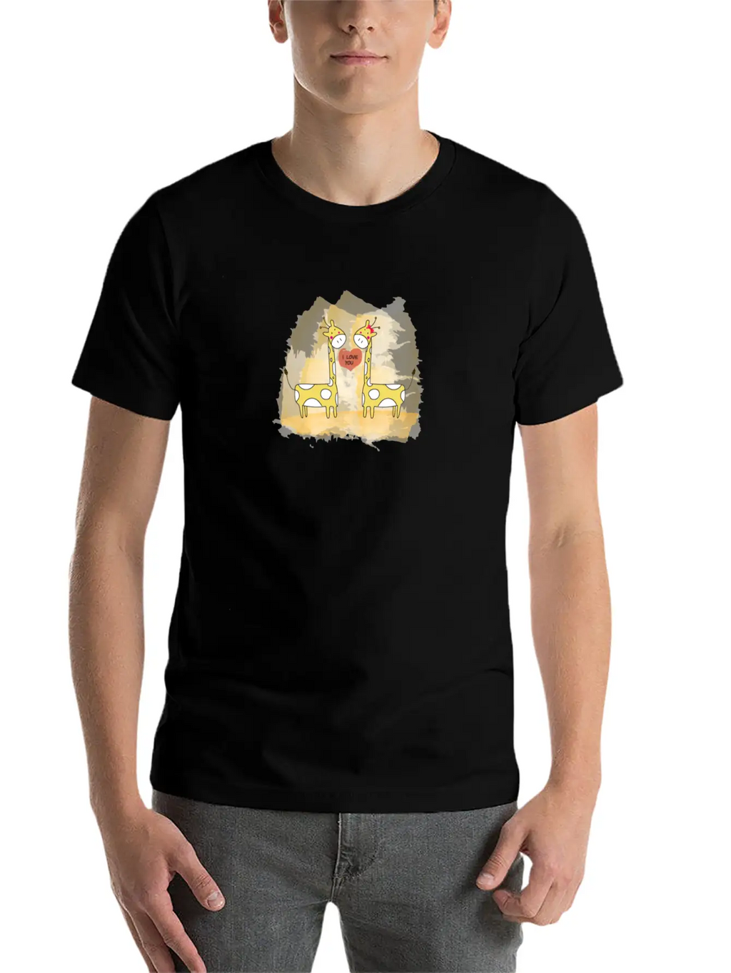 Hand Drawn Couple Cartoon Animals Giraffe I Love U Timeless Short Sleeve Tee – Comfy And Minimalist Design