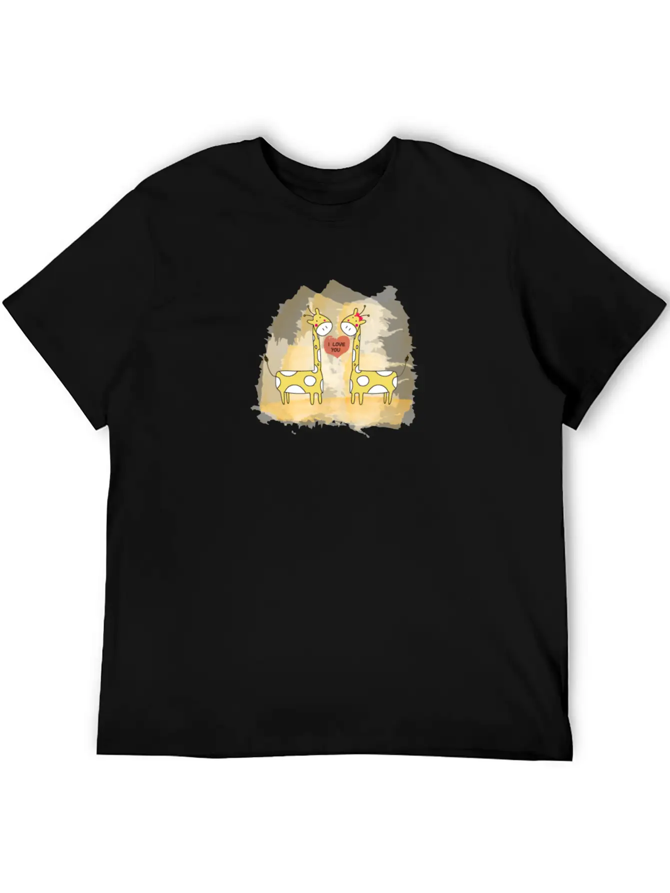 Hand Drawn Couple Cartoon Animals Giraffe I Love U Timeless Short Sleeve Tee – Comfy And Minimalist Design