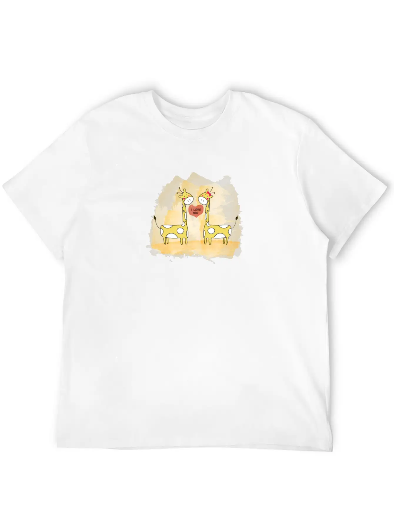 Hand Drawn Couple Cartoon Animals Giraffe I Love U Timeless Short Sleeve Tee – Comfy And Minimalist Design
