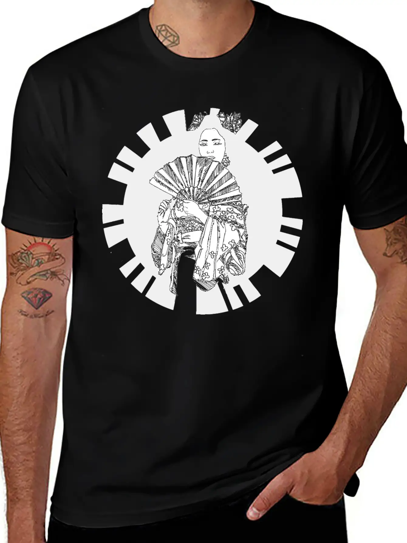 Hand Drawn Geisha With Flower, Japan Art Relaxed Everyday Tee – Lightweight And Durable Cotton