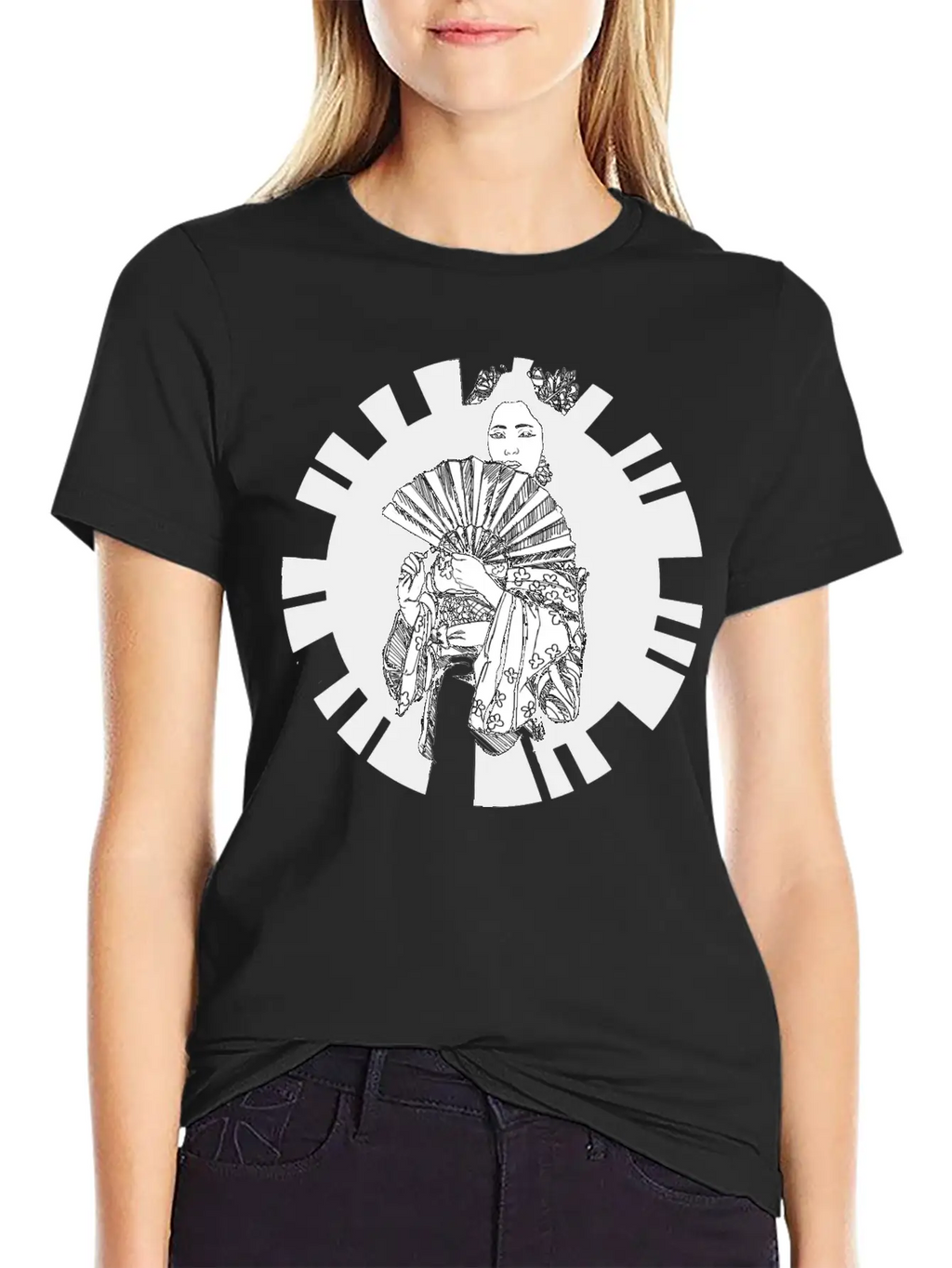 Hand Drawn Geisha With Flower, Japan Art Relaxed Everyday Tee – Lightweight And Durable Cotton
