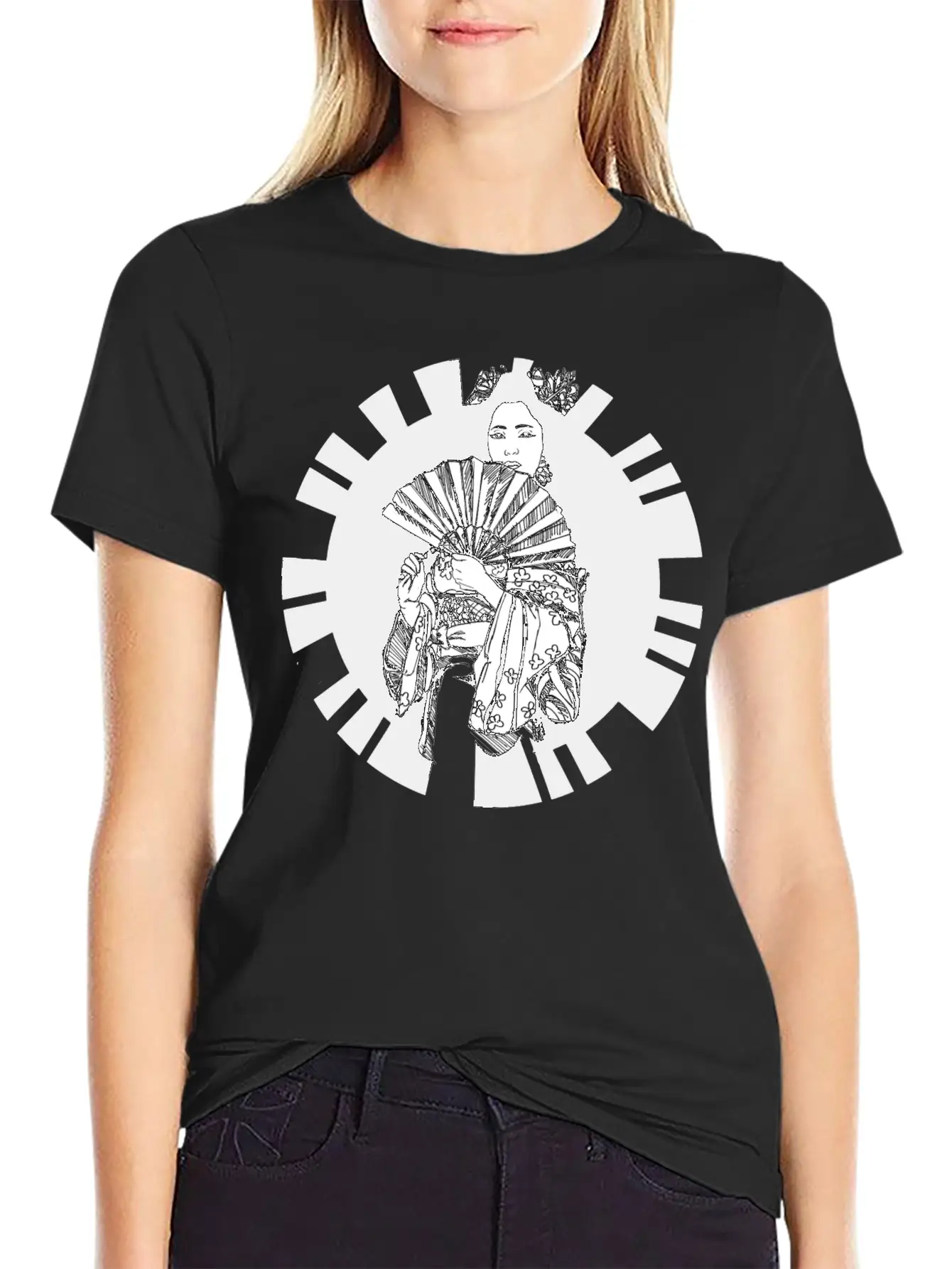 Hand Drawn Geisha With Flower, Japan Art Relaxed Everyday Tee – Lightweight And Durable Cotton