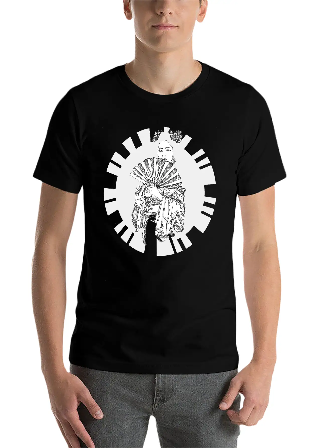 Hand Drawn Geisha With Flower, Japan Art Relaxed Everyday Tee – Lightweight And Durable Cotton