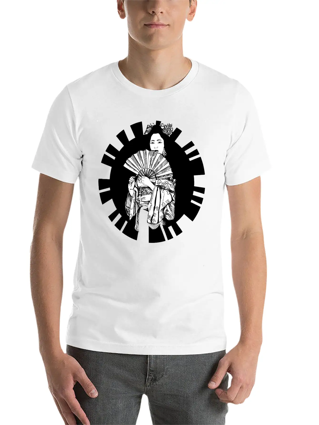 Hand Drawn Geisha With Flower, Japan Art Relaxed Everyday Tee – Lightweight And Durable Cotton