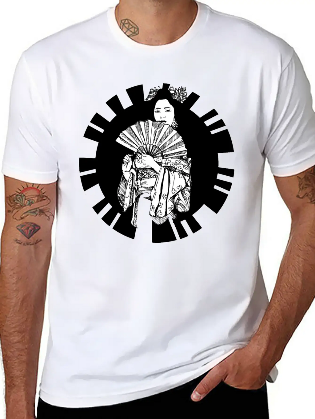 Hand Drawn Geisha With Flower, Japan Art Relaxed Everyday Tee – Lightweight And Durable Cotton