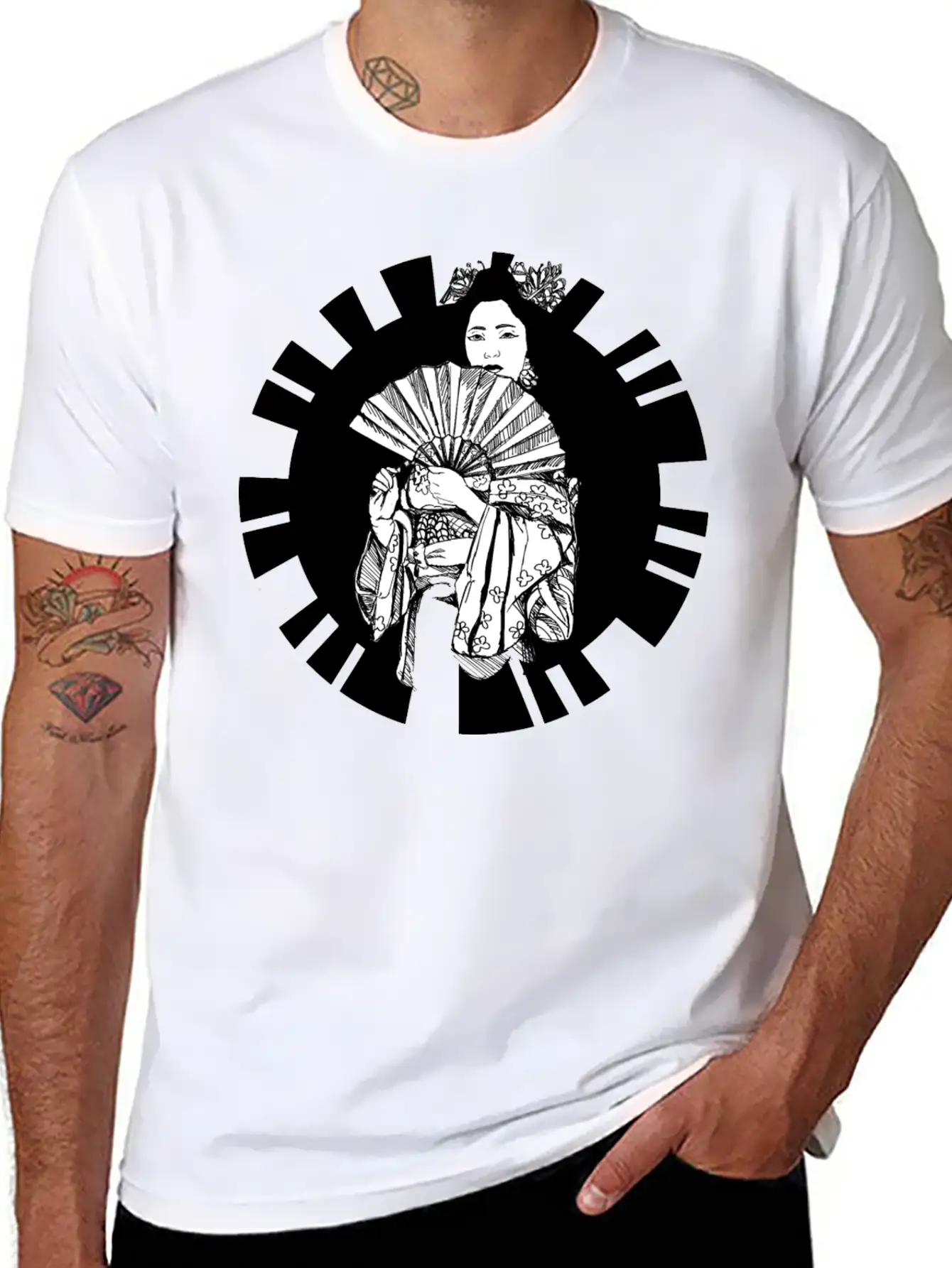 Hand Drawn Geisha With Flower, Japan Art Relaxed Everyday Tee – Lightweight And Durable Cotton