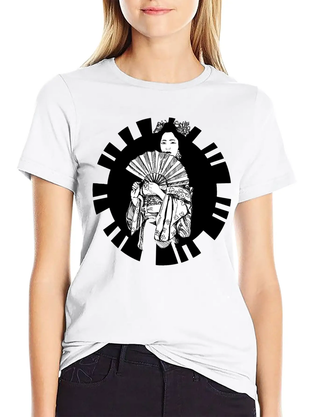 Hand Drawn Geisha With Flower, Japan Art Relaxed Everyday Tee – Lightweight And Durable Cotton