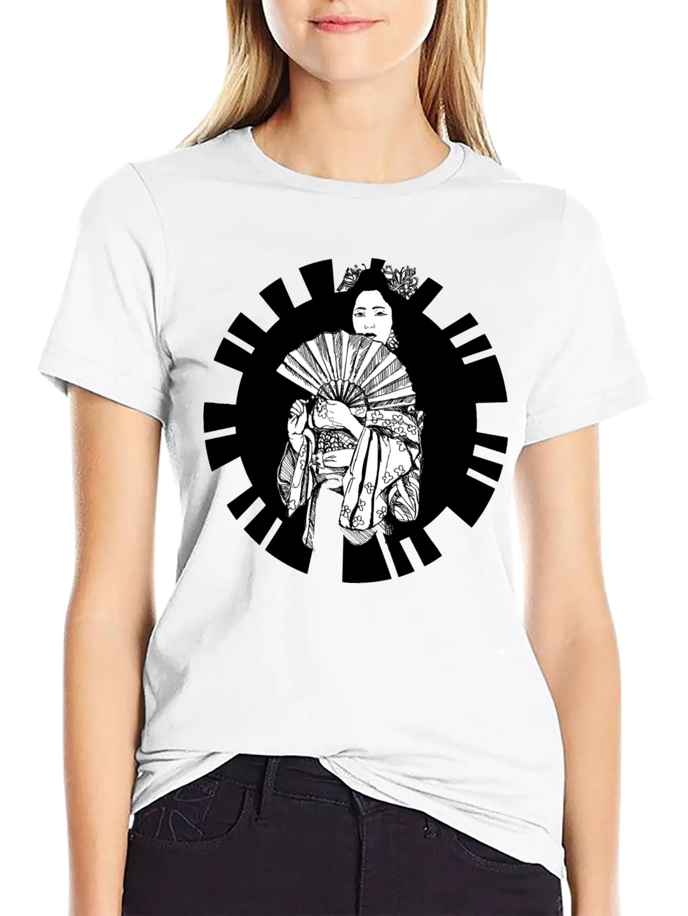 Hand Drawn Geisha With Flower, Japan Art Relaxed Everyday Tee – Lightweight And Durable Cotton