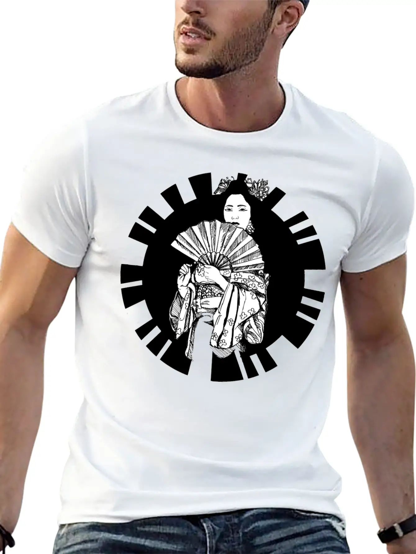 Hand Drawn Geisha With Flower, Japan Art Relaxed Everyday Tee – Lightweight And Durable Cotton
