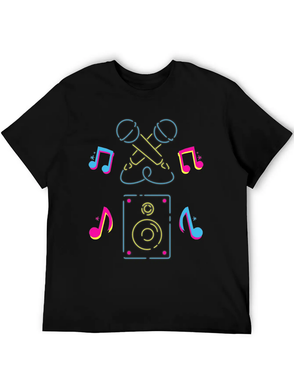 Hand Drawn Microphone Musical Notes Neon Blue Relaxed Everyday Tee – Lightweight And Durable Cotton