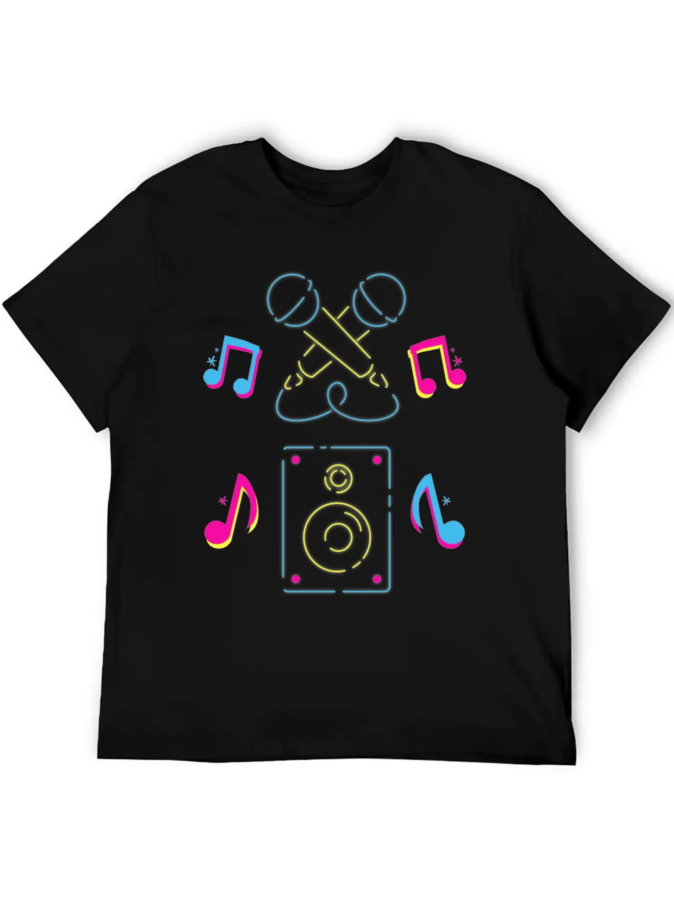 Hand Drawn Microphone Musical Notes Neon Blue Relaxed Everyday Tee – Lightweight And Durable Cotton
