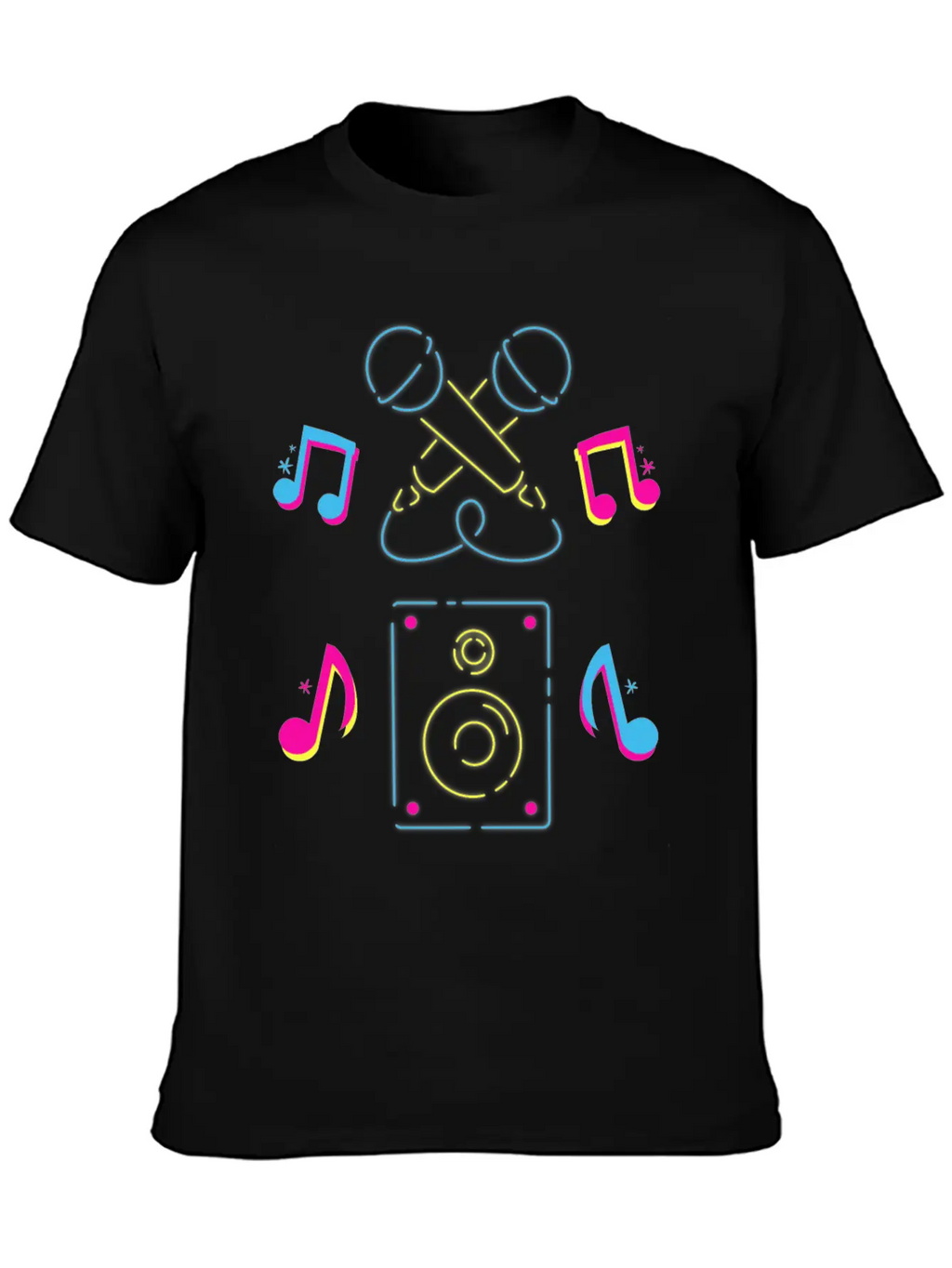 Hand Drawn Microphone Musical Notes Neon Blue Relaxed Everyday Tee – Lightweight And Durable Cotton