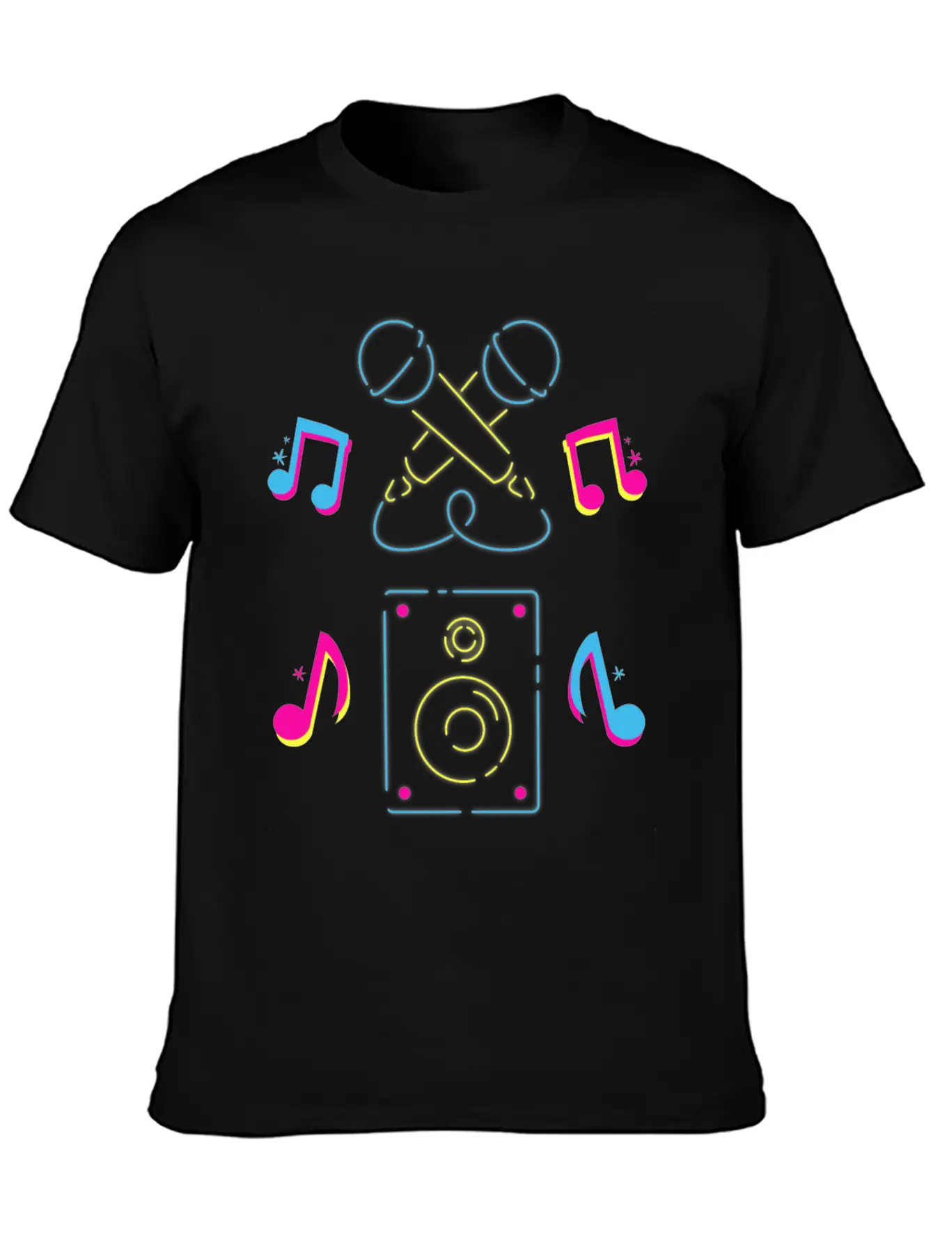 Hand Drawn Microphone Musical Notes Neon Blue Relaxed Everyday Tee – Lightweight And Durable Cotton
