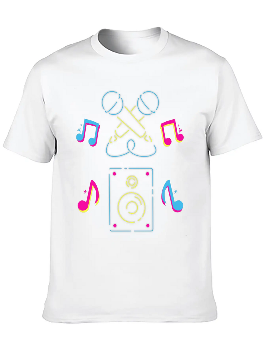 Hand Drawn Microphone Musical Notes Neon Blue Relaxed Everyday Tee – Lightweight And Durable Cotton