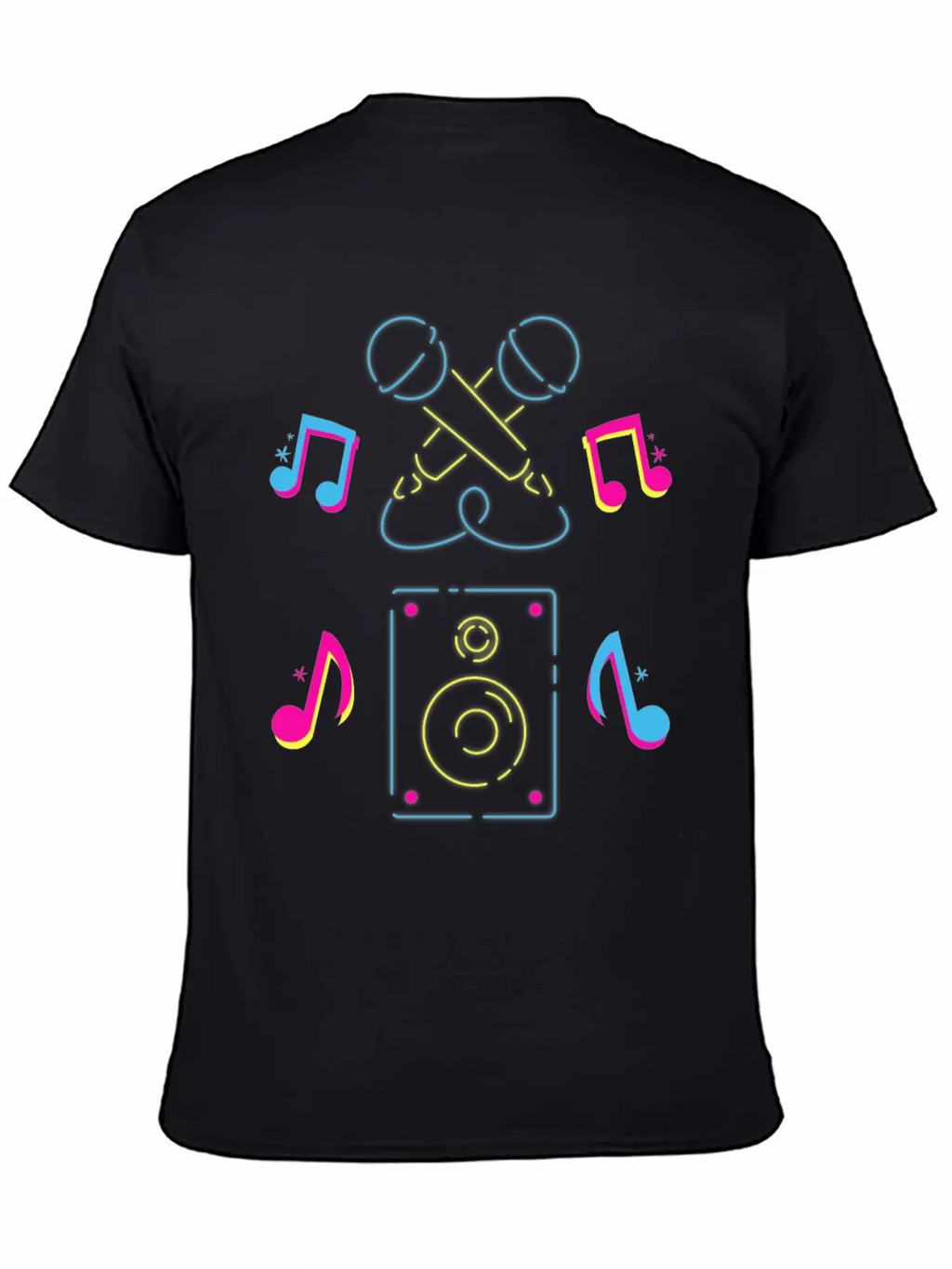 Hand Drawn Microphone Musical Notes Neon Blue Relaxed Everyday Tee – Lightweight And Durable Cotton