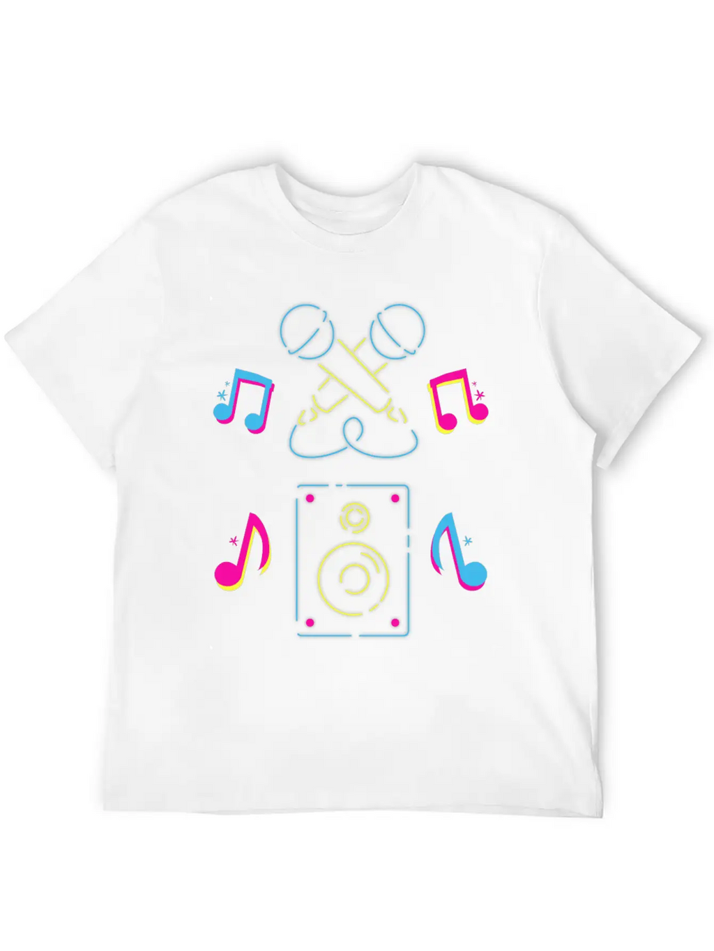 Hand Drawn Microphone Musical Notes Neon Blue Relaxed Everyday Tee – Lightweight And Durable Cotton