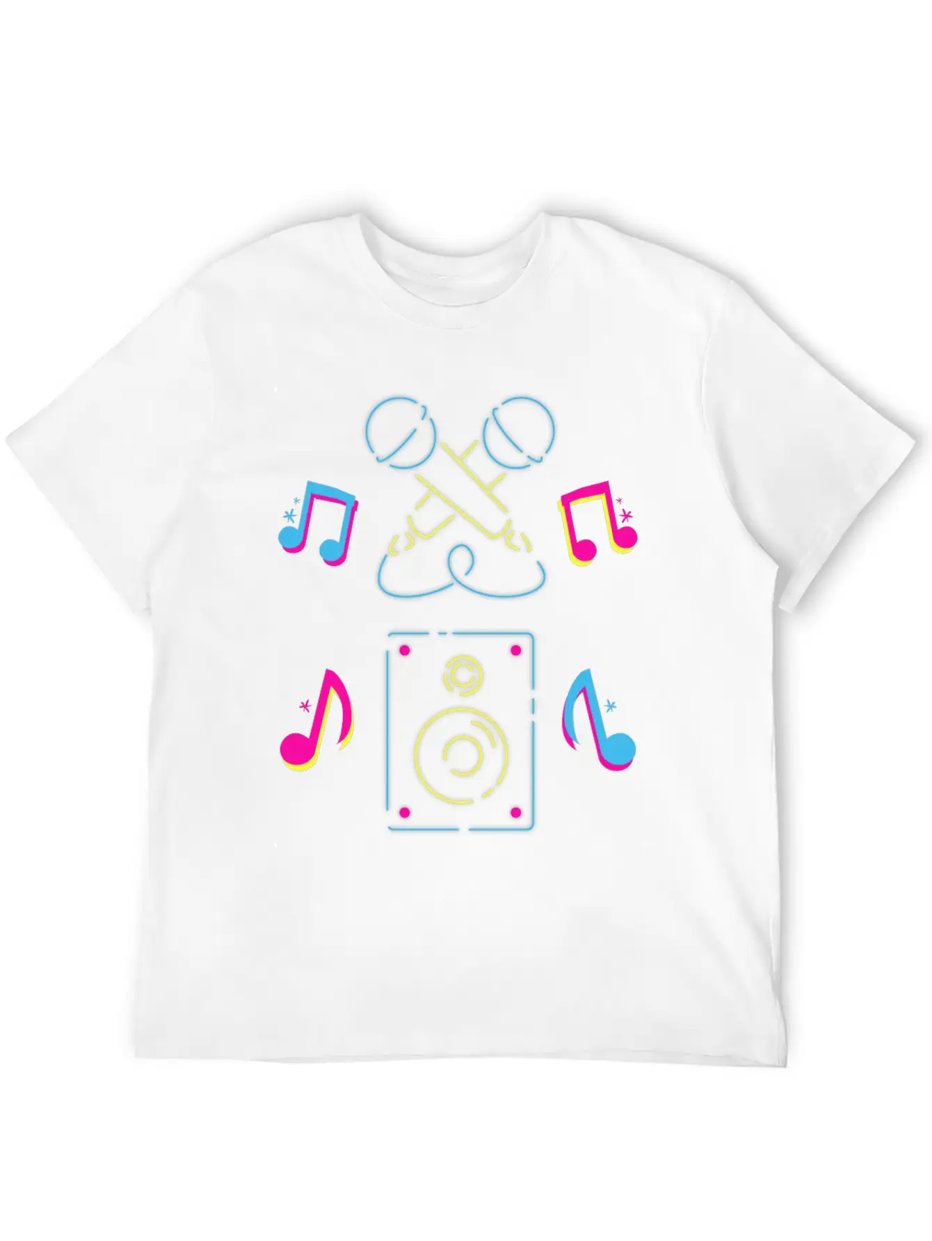 Hand Drawn Microphone Musical Notes Neon Blue Relaxed Everyday Tee – Lightweight And Durable Cotton