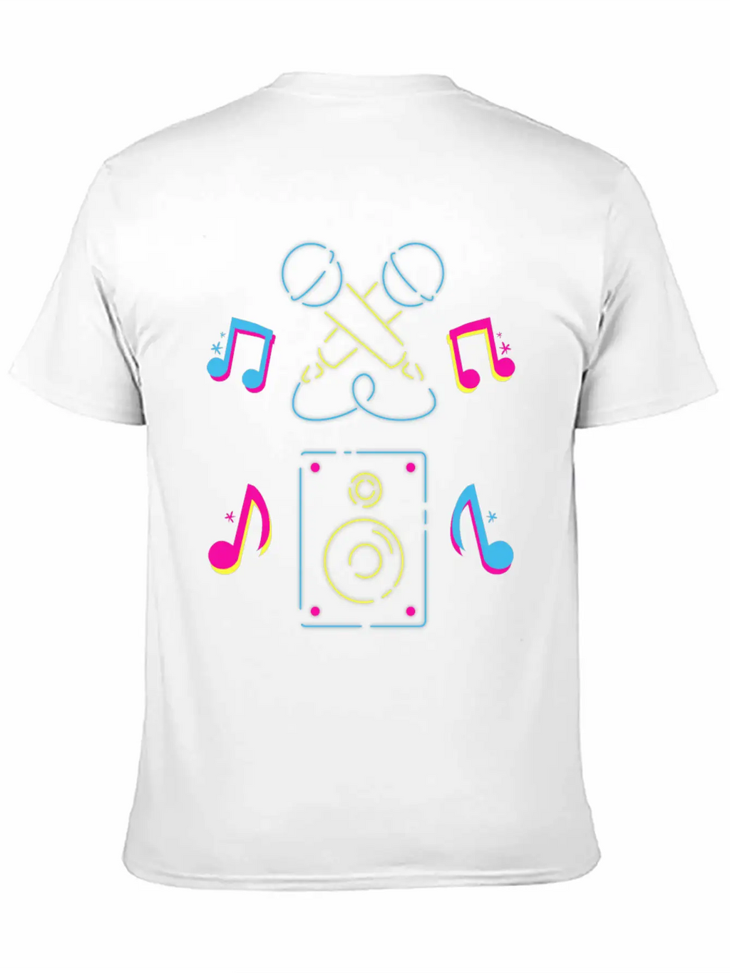 Hand Drawn Microphone Musical Notes Neon Blue Relaxed Everyday Tee – Lightweight And Durable Cotton