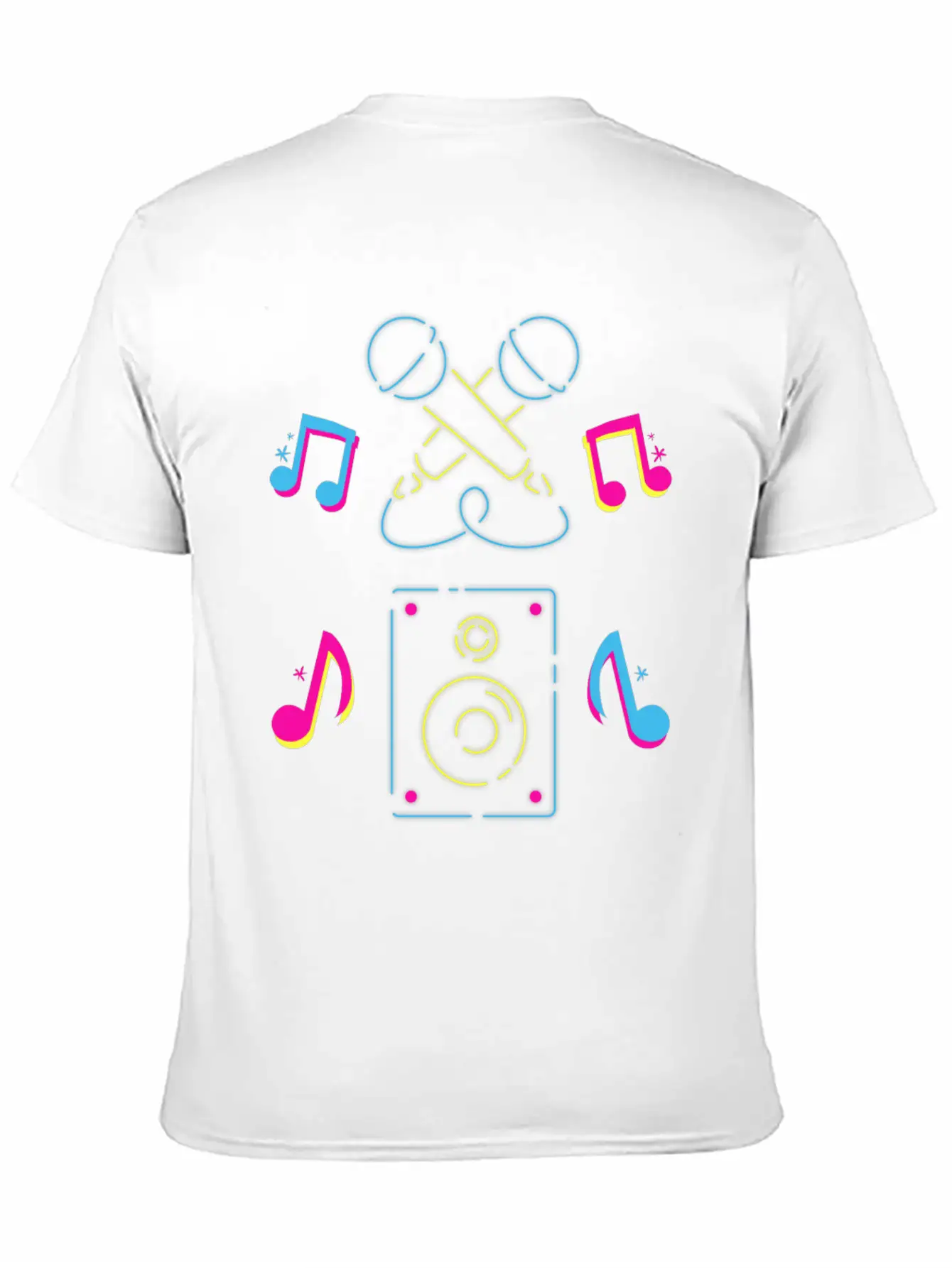 Hand Drawn Microphone Musical Notes Neon Blue Relaxed Everyday Tee – Lightweight And Durable Cotton