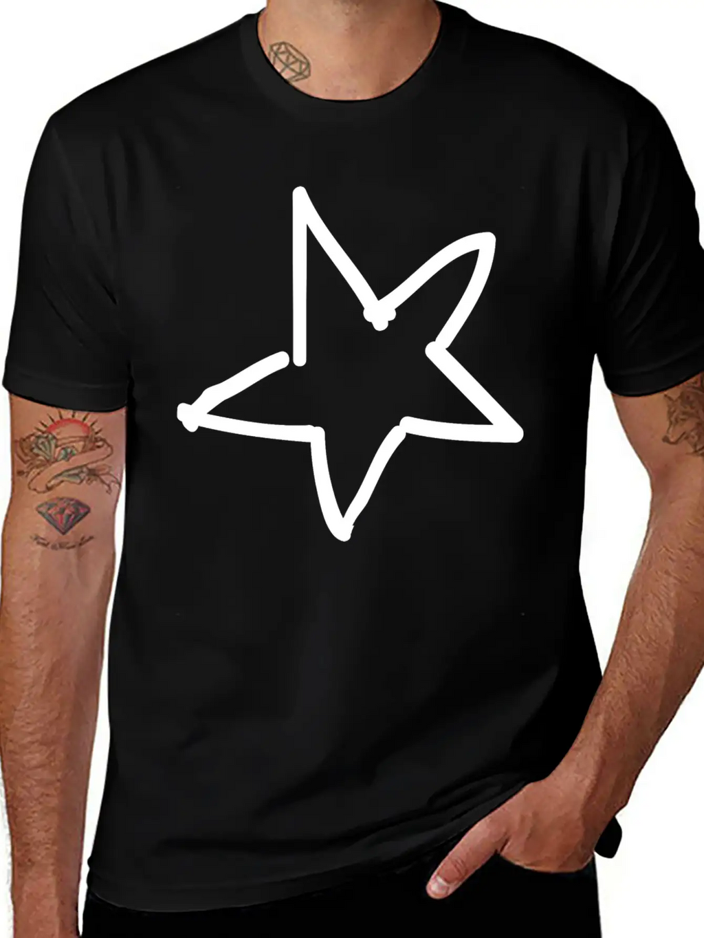 Hand Drawn Star Essential Cotton Tee For Daily Outfits – Unisex Style