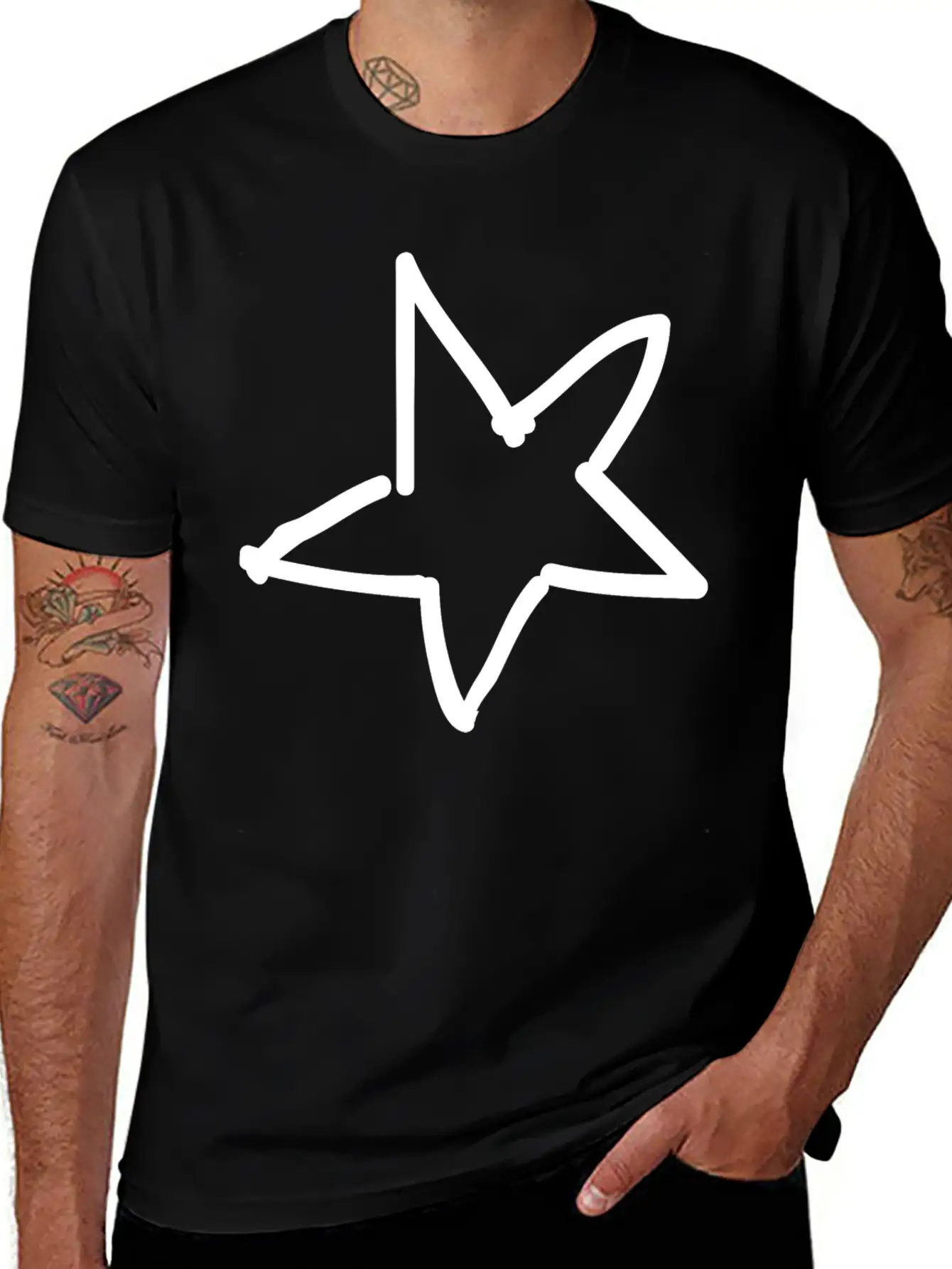 Hand Drawn Star Essential Cotton Tee For Daily Outfits – Unisex Style