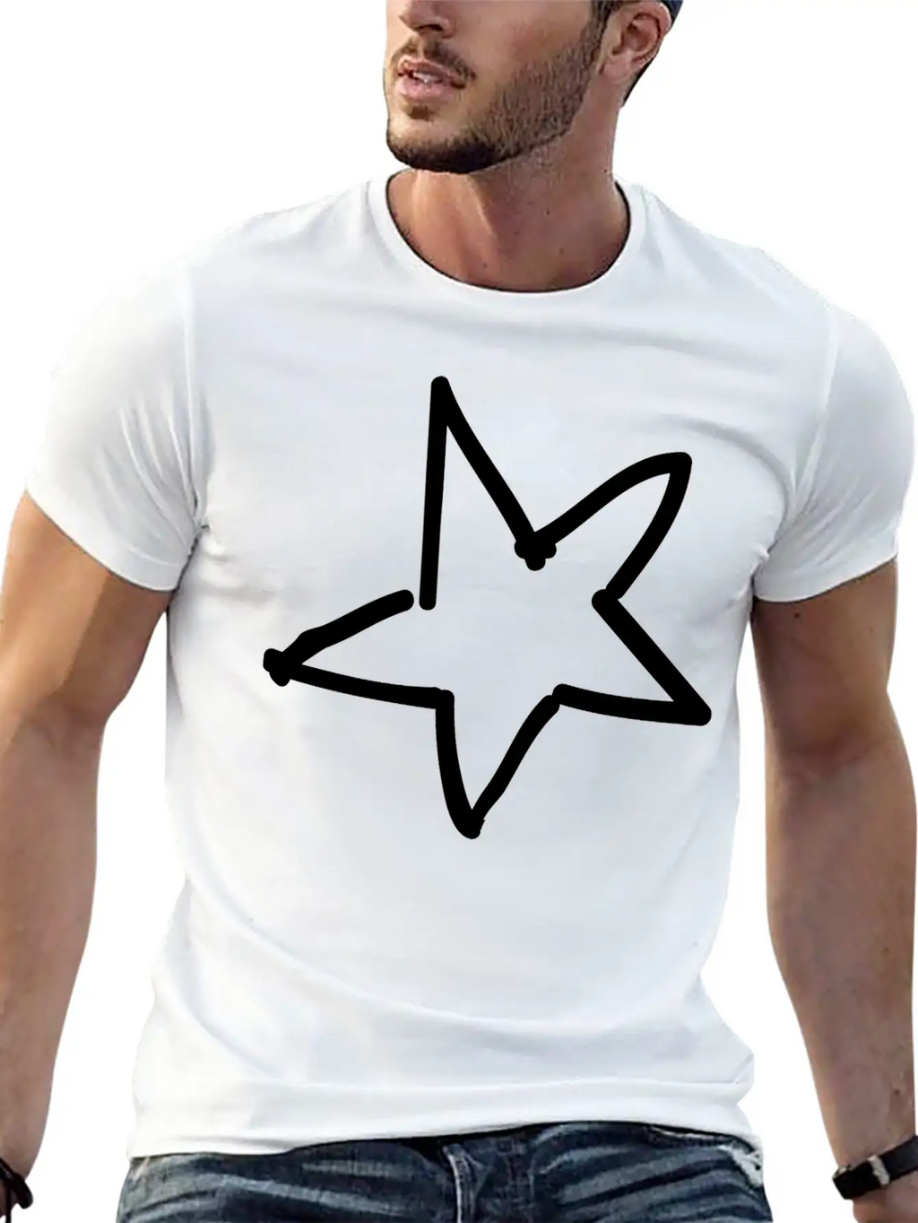 Hand Drawn Star Essential Cotton Tee For Daily Outfits – Unisex Style