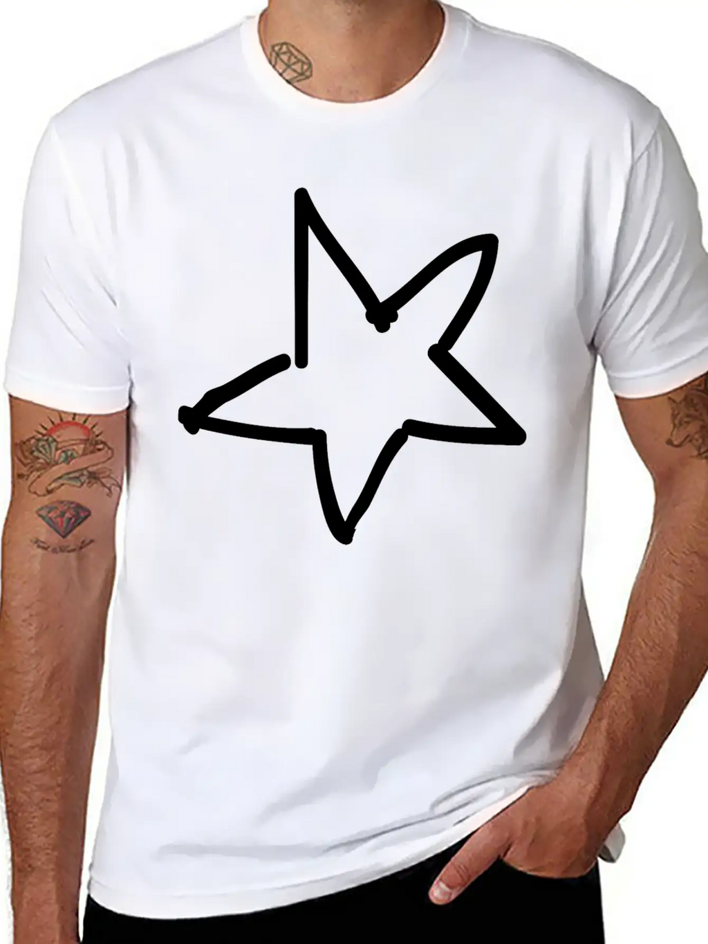 Hand Drawn Star Essential Cotton Tee For Daily Outfits – Unisex Style