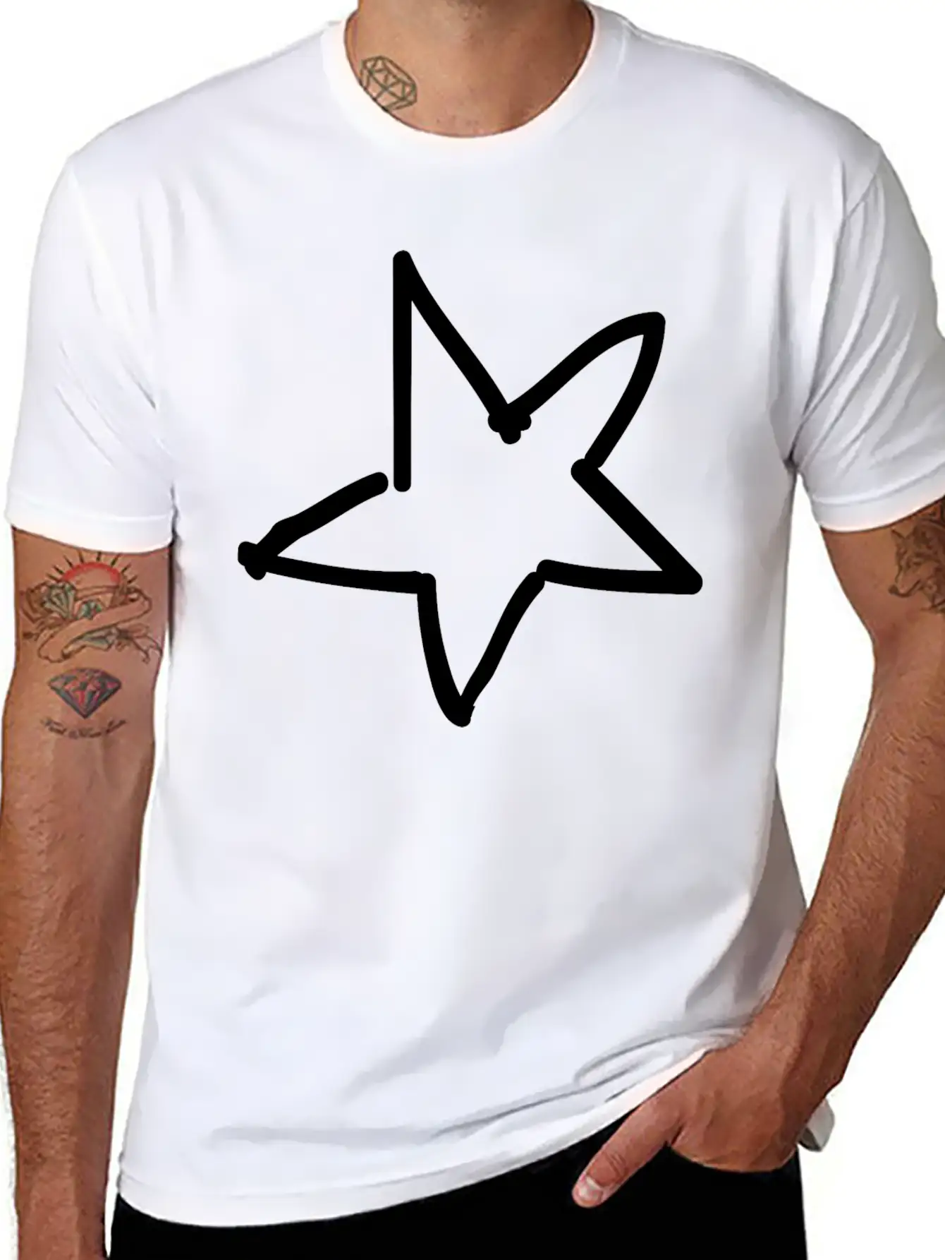 Hand Drawn Star Essential Cotton Tee For Daily Outfits – Unisex Style