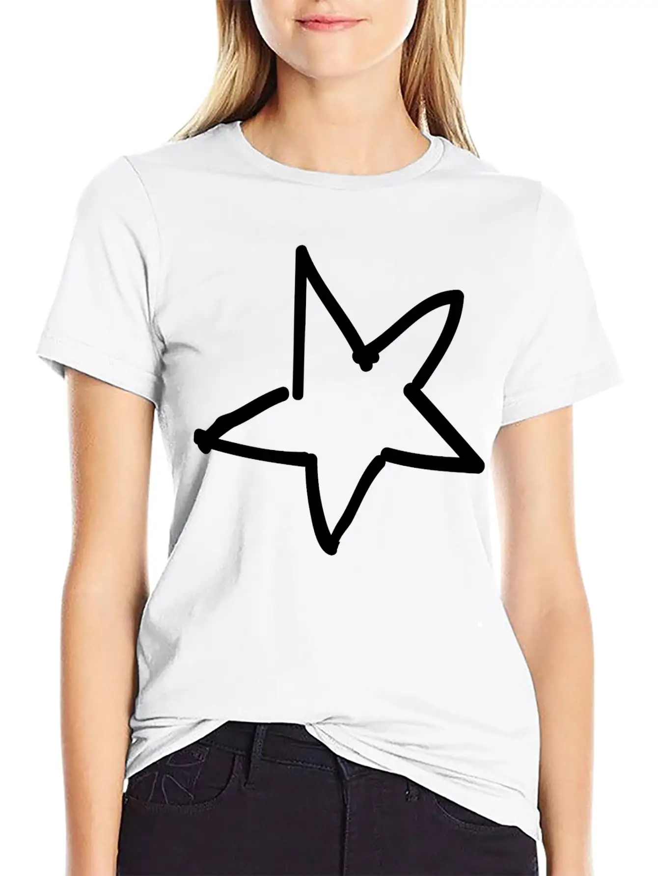Hand Drawn Star Essential Cotton Tee For Daily Outfits – Unisex Style