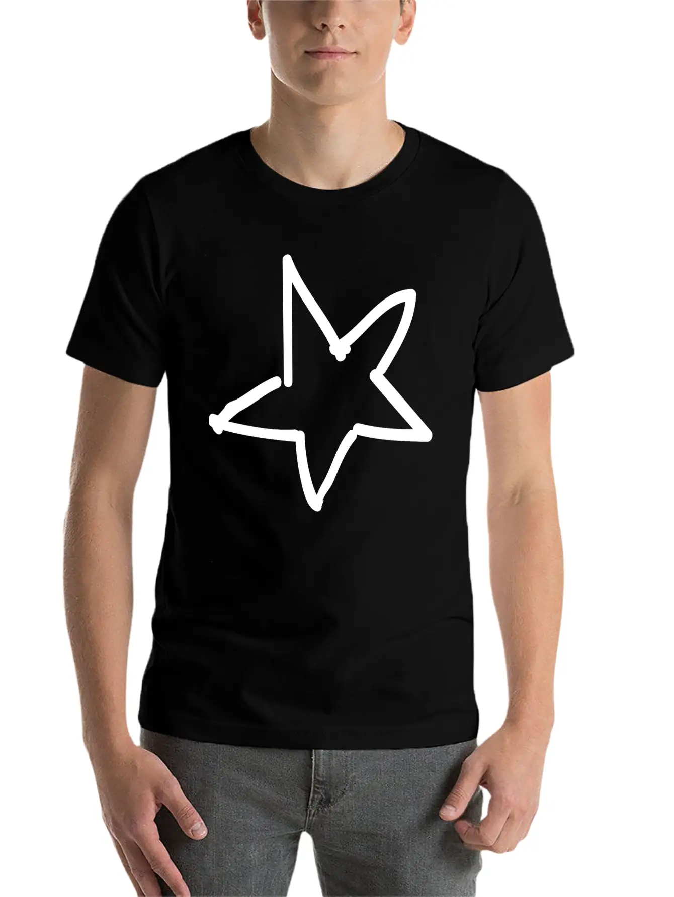 Hand Drawn Star Essential Cotton Tee For Daily Outfits – Unisex Style