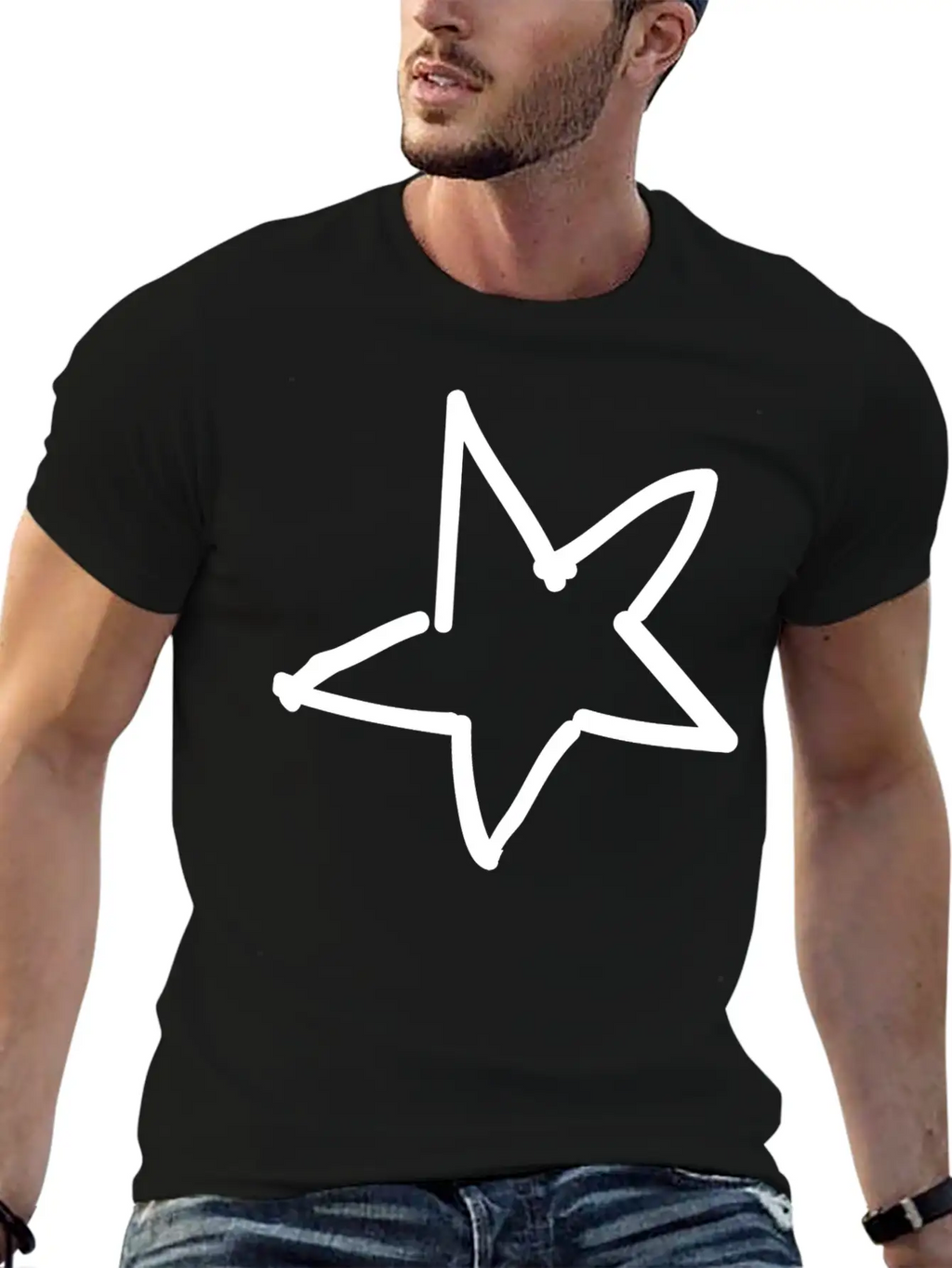 Hand Drawn Star Essential Cotton Tee For Daily Outfits – Unisex Style