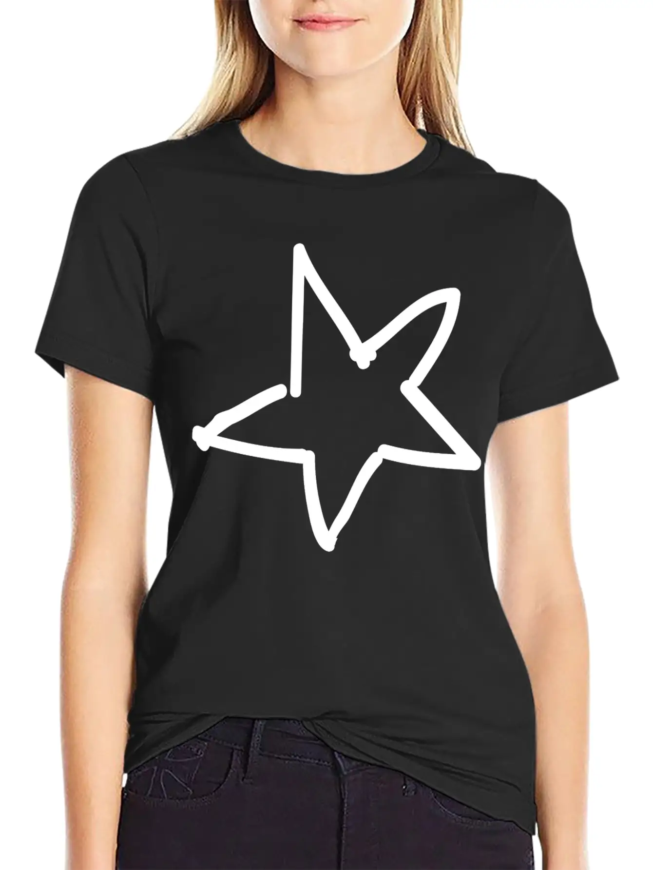 Hand Drawn Star Essential Cotton Tee For Daily Outfits – Unisex Style