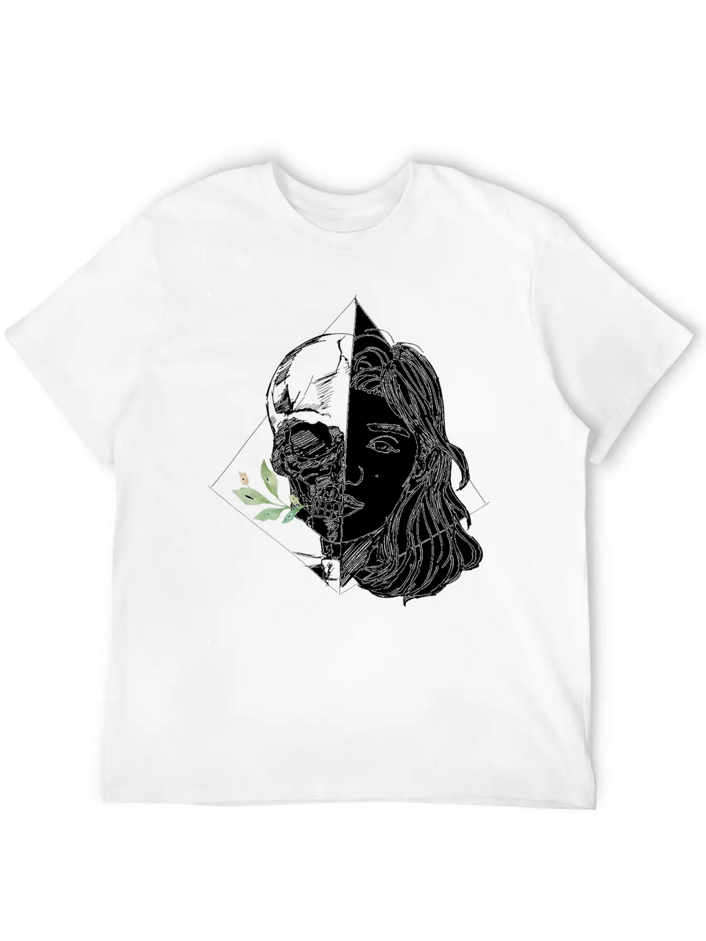 Hand Drawn Woman With Skull And Flowers, Vintage Unisex Casual T-Shirt – Clean Design For Daily Comfort