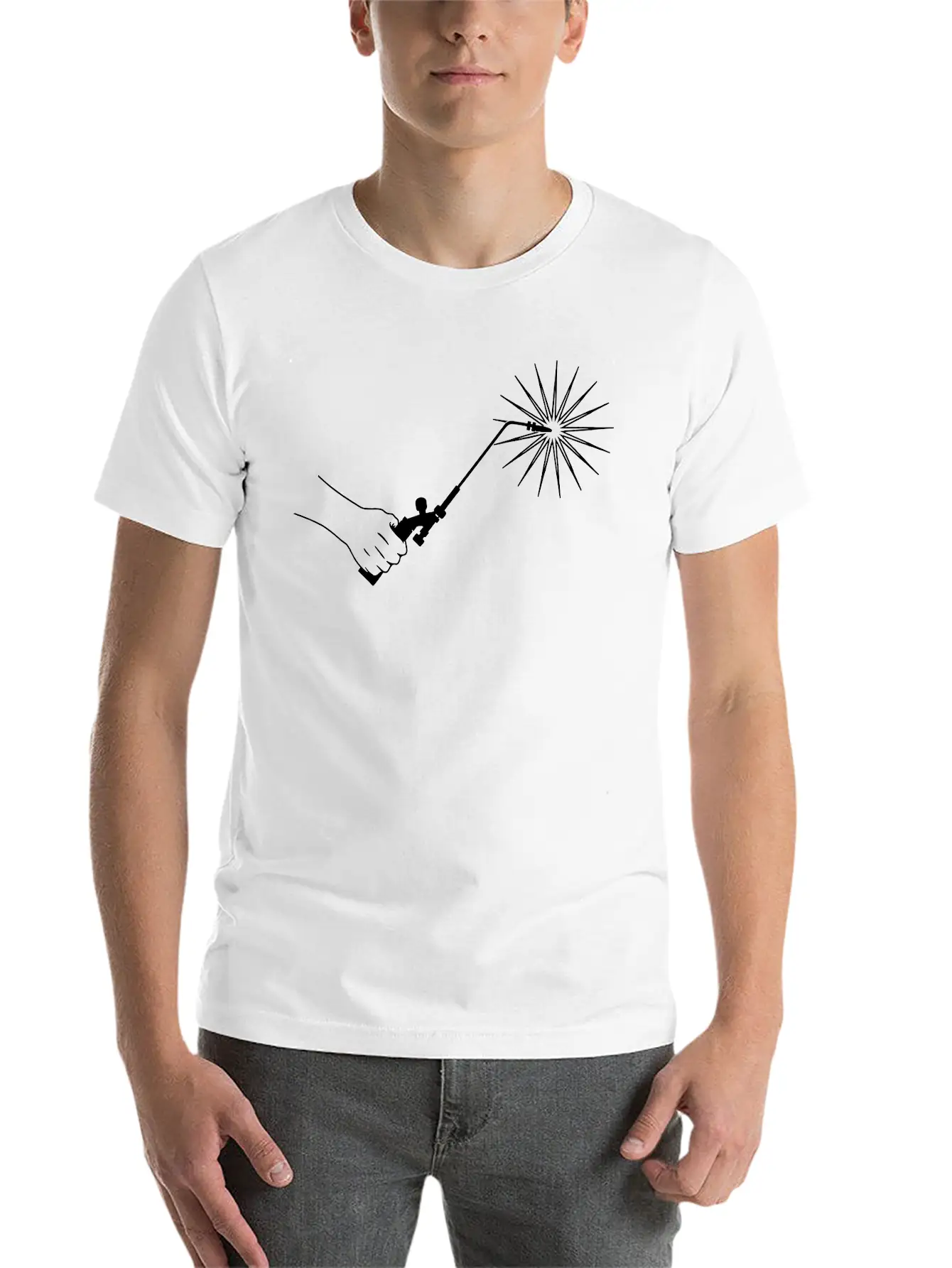Hand With Welding Machine And Fire Spark Basic Graphic T-Shirt – Daily Comfort In Soft Cotton
