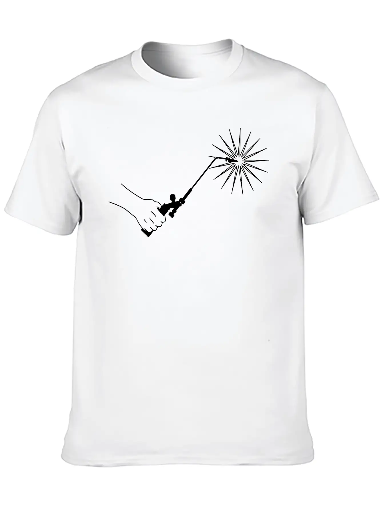 Hand With Welding Machine And Fire Spark Basic Graphic T-Shirt – Daily Comfort In Soft Cotton