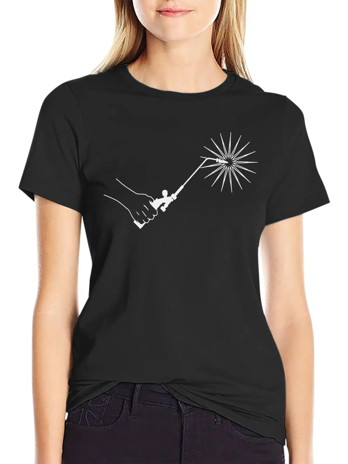 Hand With Welding Machine And Fire Spark Basic Graphic T-Shirt – Daily Comfort In Soft Cotton