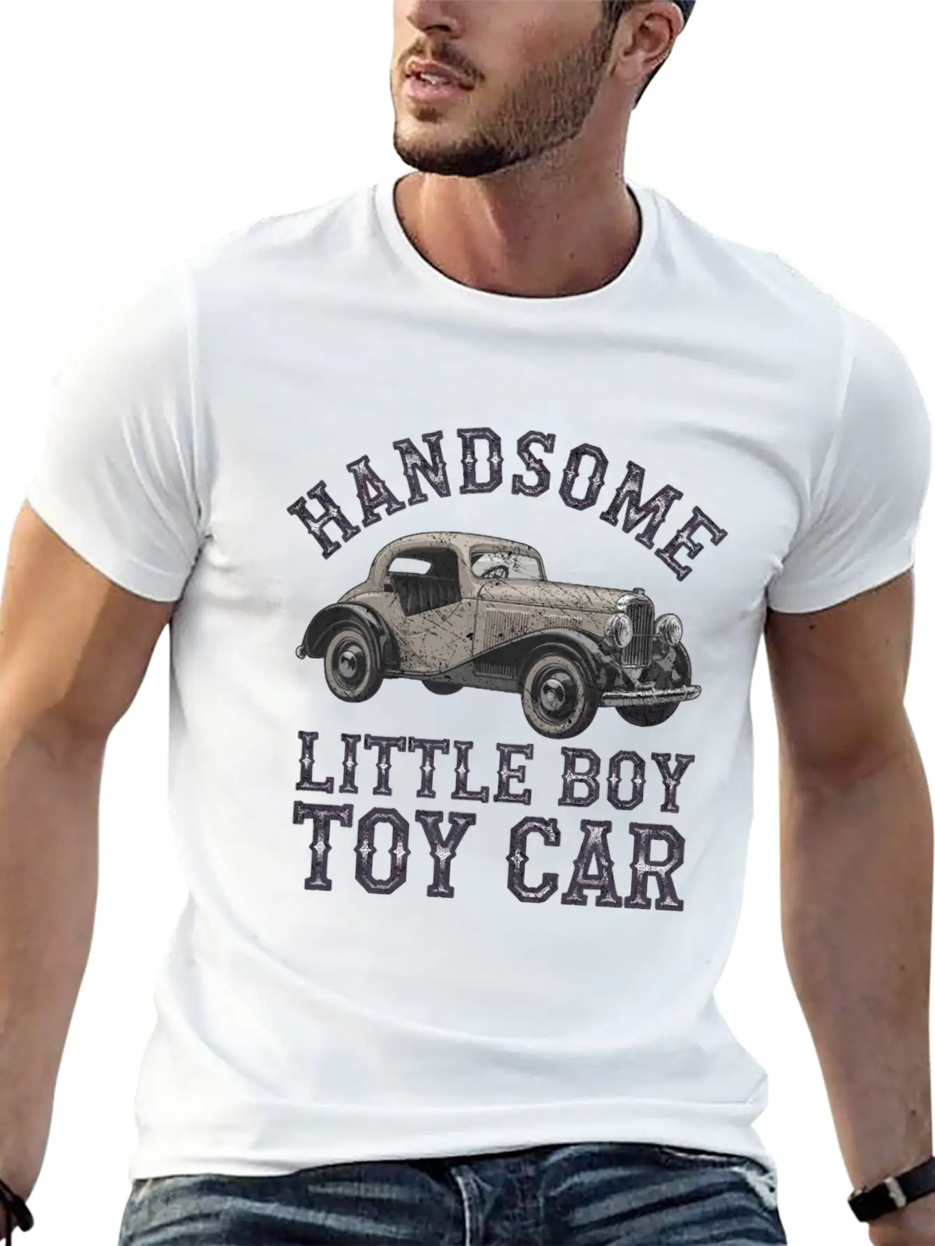 Handsome Little Boy Toy Car Vintage Relaxed Everyday Tee – Lightweight And Durable Cotton