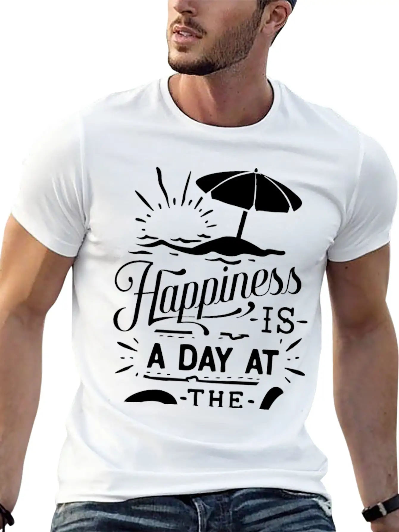 Happiness Is A Day At The Beach Basic Graphic T-Shirt – Daily Comfort In Soft Cotton