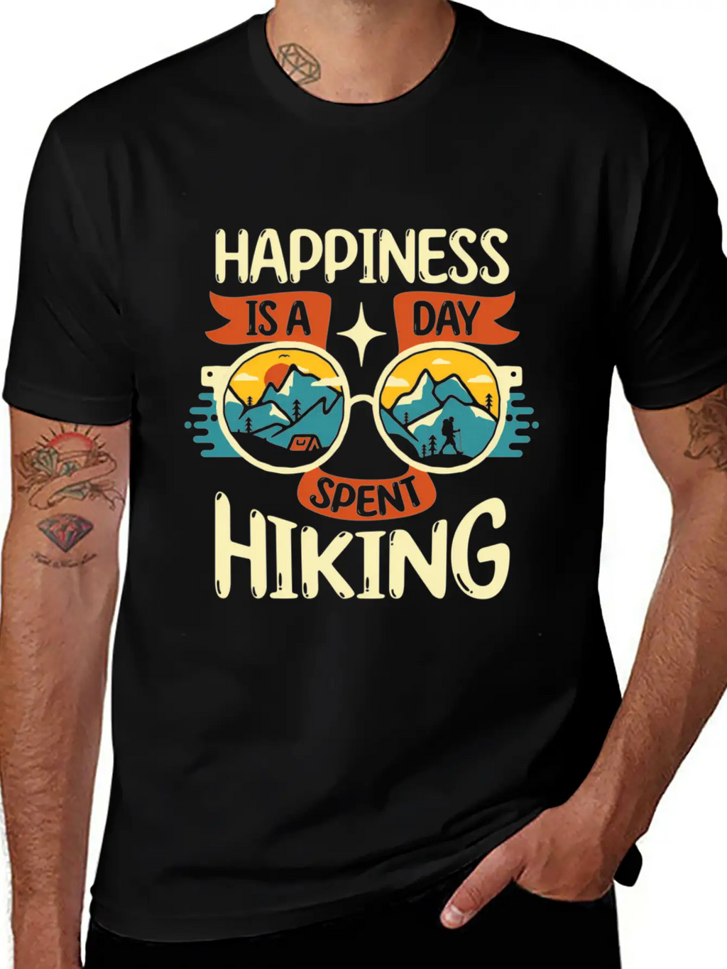 Happiness Is A Day Nt Hiking Mountains Hike Breathable Soft Cotton T-Shirt – Timeless Casual Look