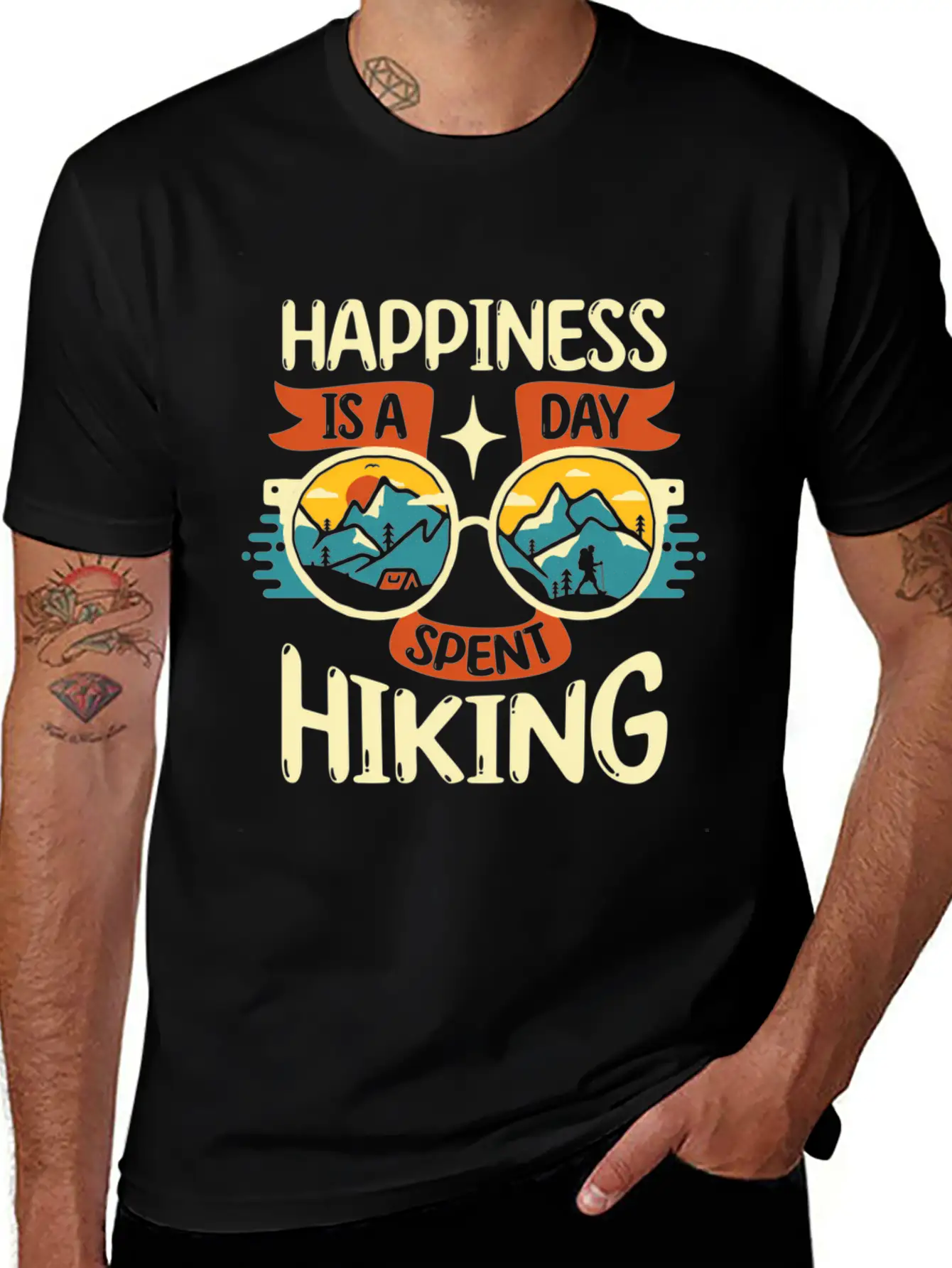 Happiness Is A Day Nt Hiking Mountains Hike Breathable Soft Cotton T-Shirt – Timeless Casual Look