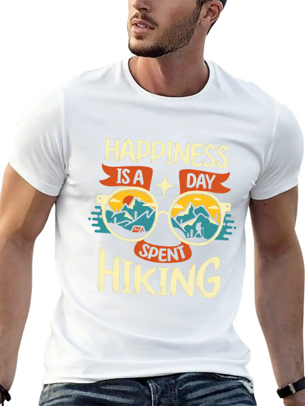 Happiness Is A Day Nt Hiking Mountains Hike Breathable Soft Cotton T-Shirt – Timeless Casual Look
