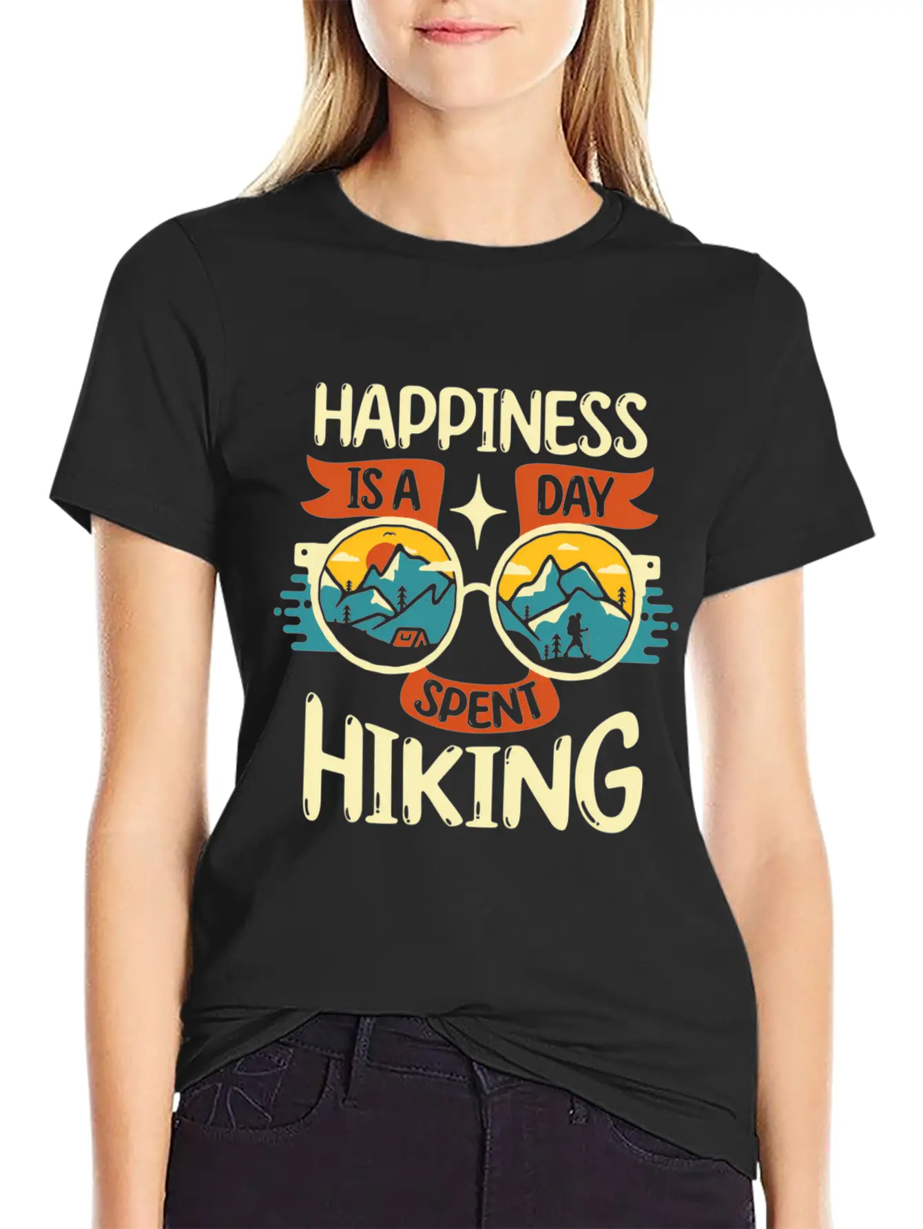 Happiness Is A Day Nt Hiking Mountains Hike Breathable Soft Cotton T-Shirt – Timeless Casual Look