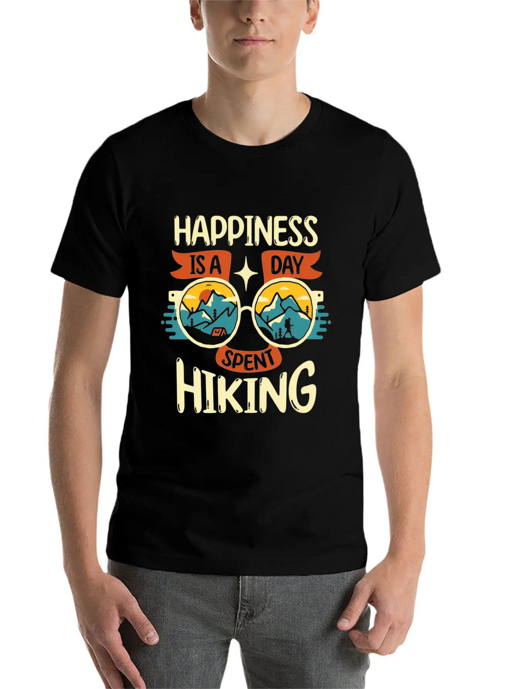 Happiness Is A Day Nt Hiking Mountains Hike Breathable Soft Cotton T-Shirt – Timeless Casual Look
