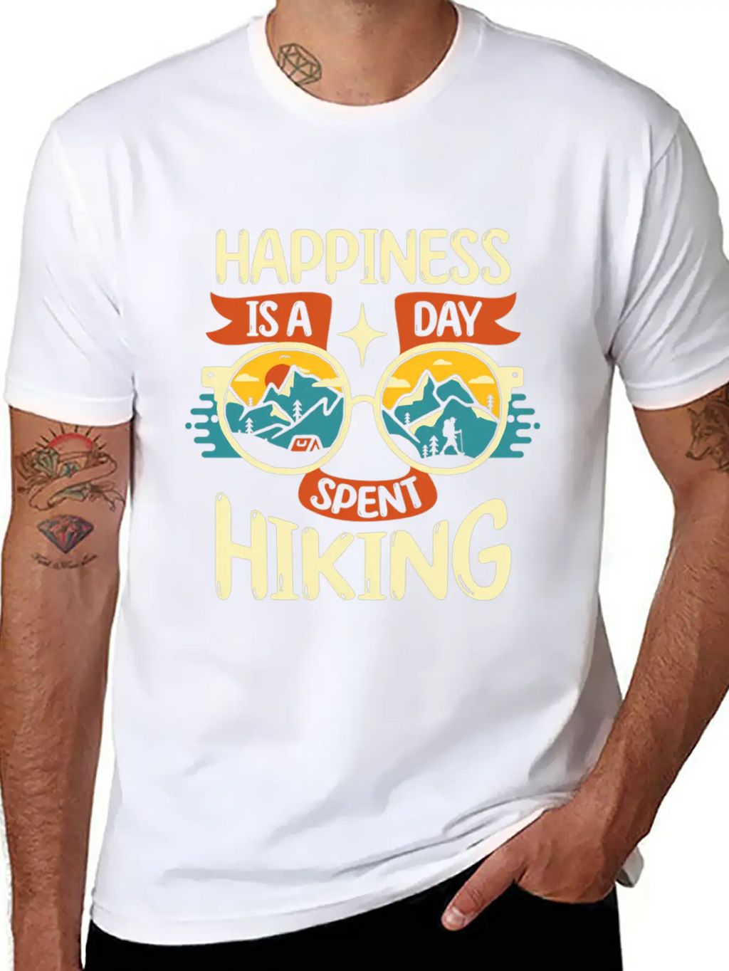 Happiness Is A Day Nt Hiking Mountains Hike Breathable Soft Cotton T-Shirt – Timeless Casual Look
