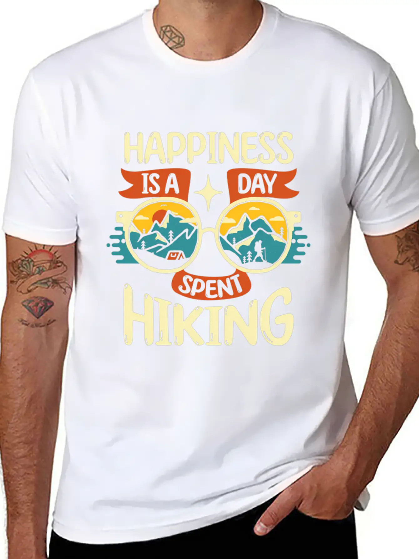 Happiness Is A Day Nt Hiking Mountains Hike Breathable Soft Cotton T-Shirt – Timeless Casual Look